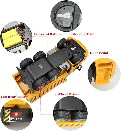 Miniatura 6 de Fisca Camión de control remoto escala 120 de 6 canales de 24 Ghz RC camión volquete de juguete de construcción con luces LED y sonido de simulación