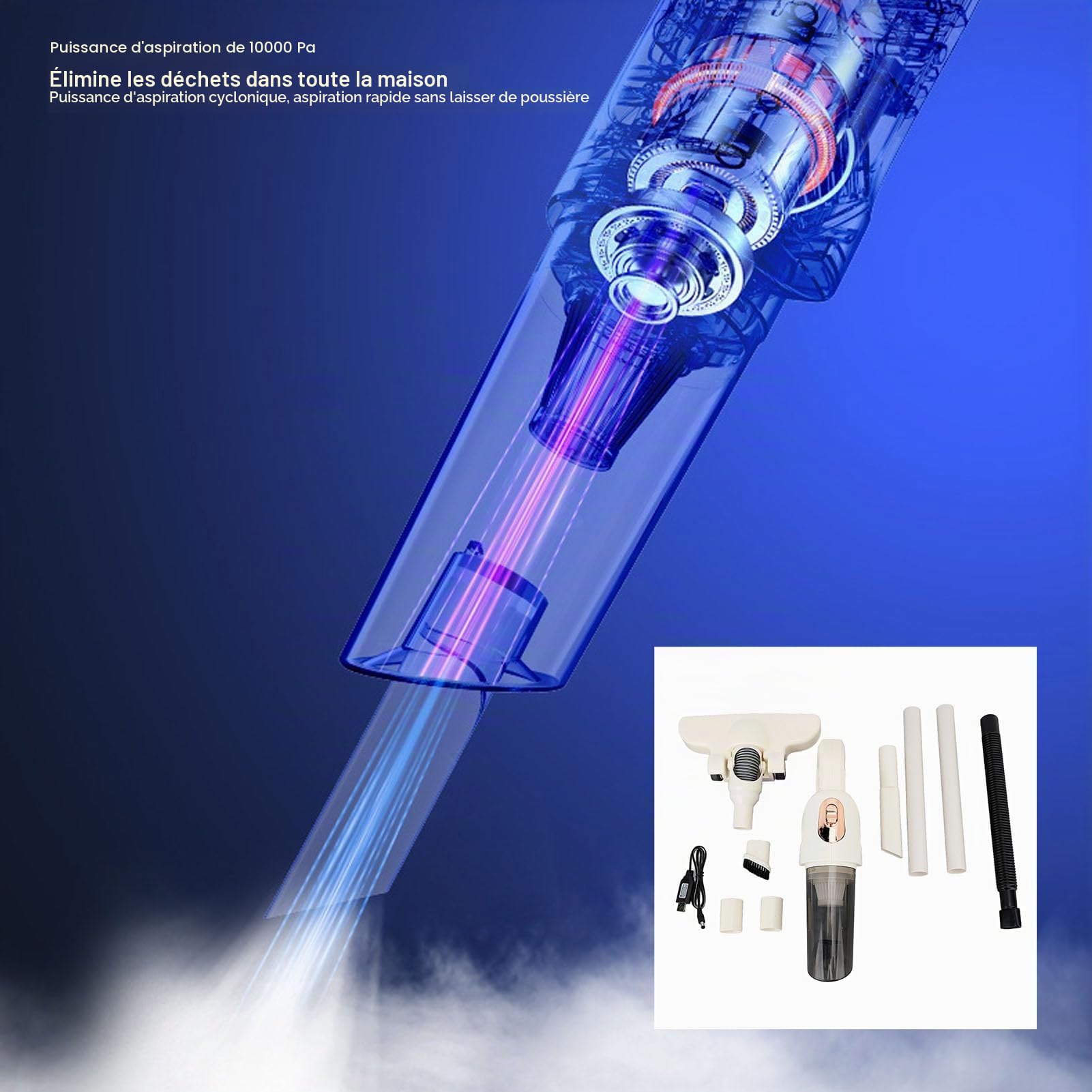 Aspirateur à Bâton Puissant, Aspirateur Vertical Portatif Portatif, Brosse Rotative à 270 Degrés pour Tapis et Poils d'animaux