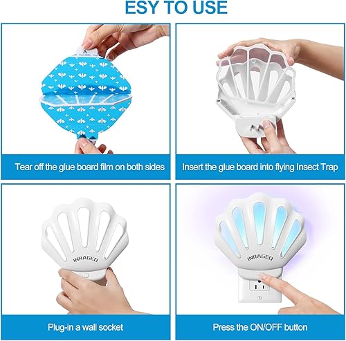 Miniatura 5 de Trampa para insectos voladores HU002 - Trampa para moscas enchufable para interiores, matamoscas eléctrico para interiores con luz nocturna,