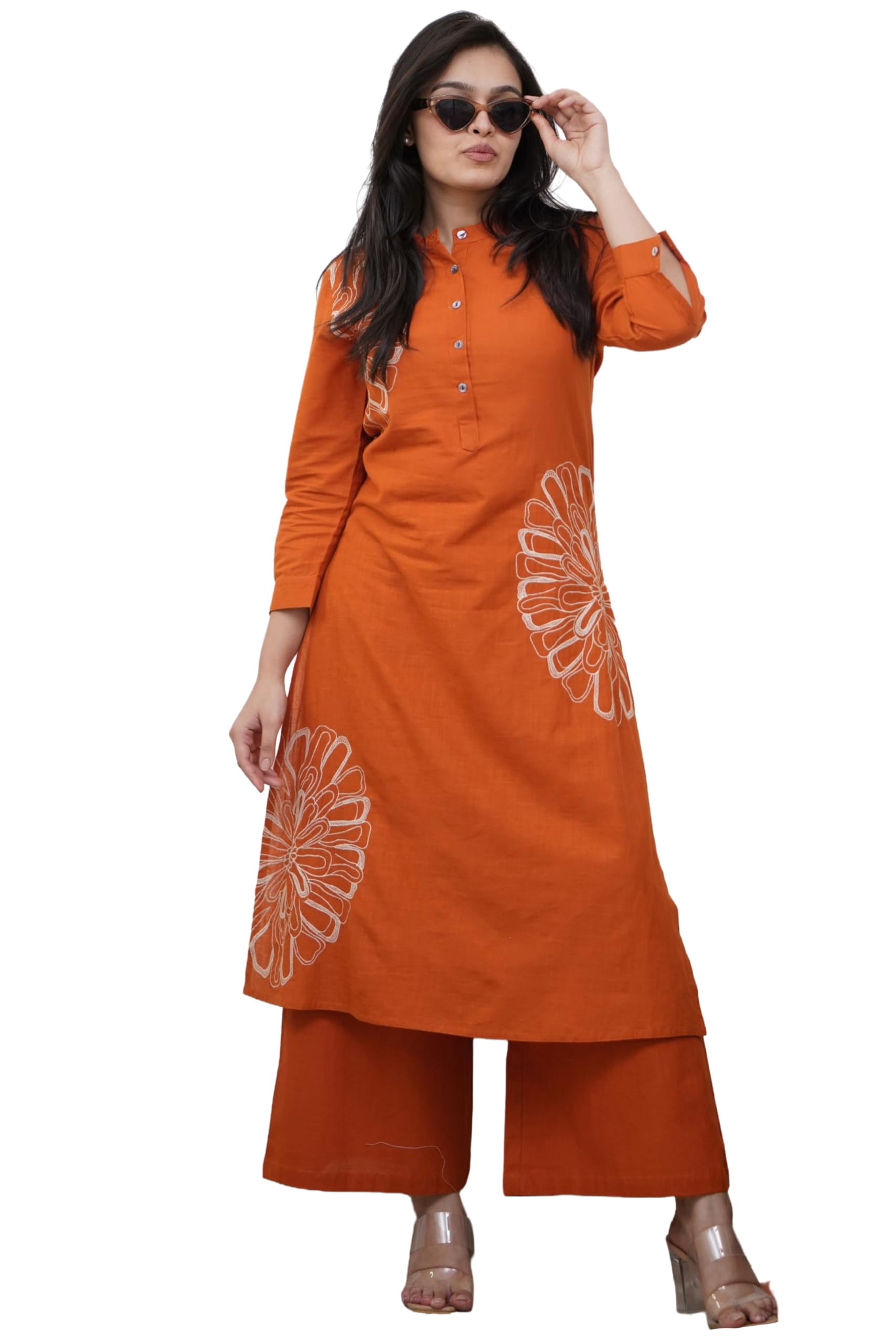 GoSriKi Kurta Sets for Women Cotton Blend | Kurta Palazzo Set for Women | 2 Piece Kurti for Girls | Embroidered Ethnic Suit Set | Festive Party Office Outfits | Multiple Colors