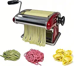 Máquina de macarrão manual de aço inoxidável com lâminas de corte de 2 mm e 4 mm - Máquina de macarrão com manivela durável para macarrão caseiro