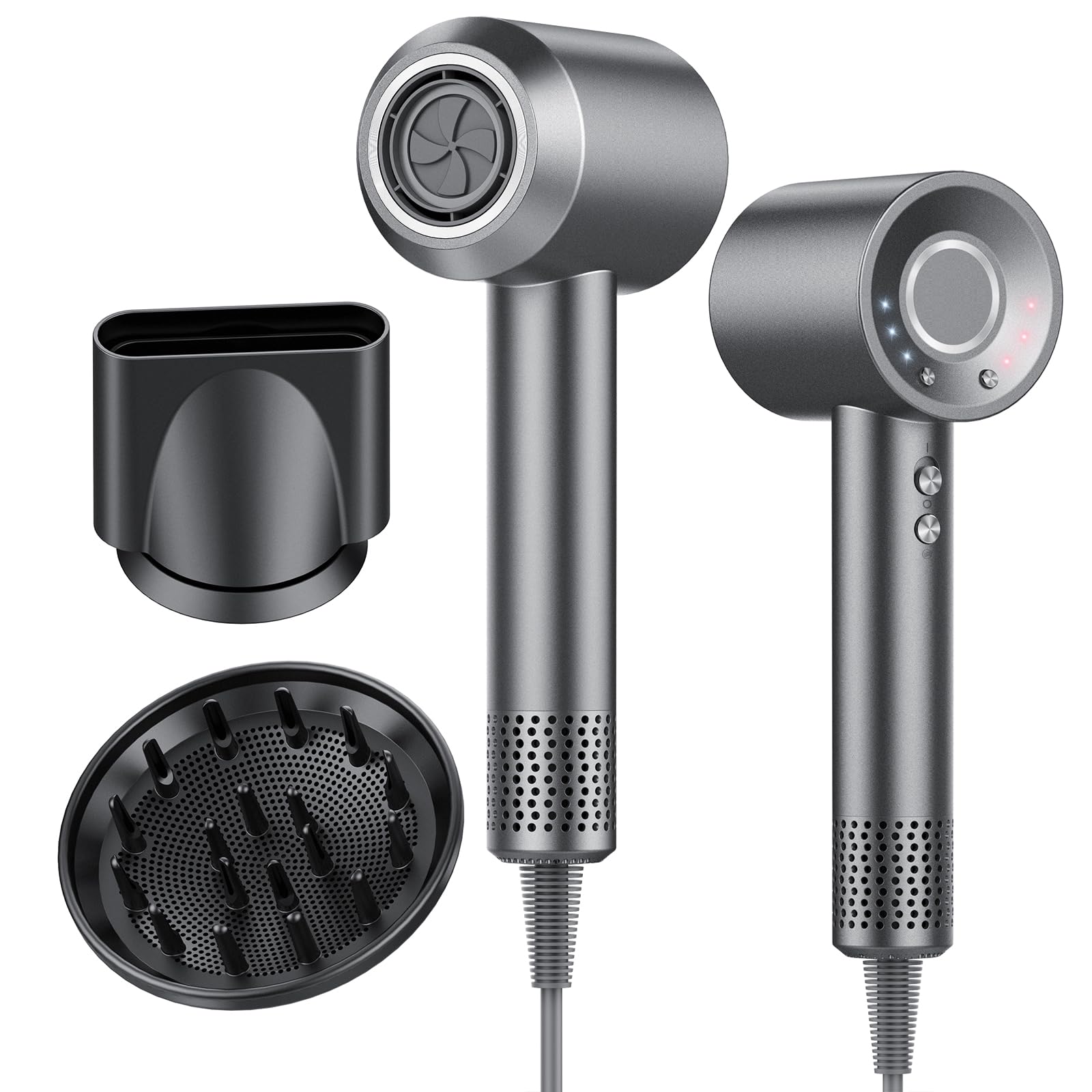 aowoka Hair Dryer, 160000 RPM Professional High Speed Ionic Blow Dryer 500 Million Negative Ions & Heat-Control & Low Noise Hairdryer for Faster Drying, No Heat Damage, Travel with Diffuser（Grey）