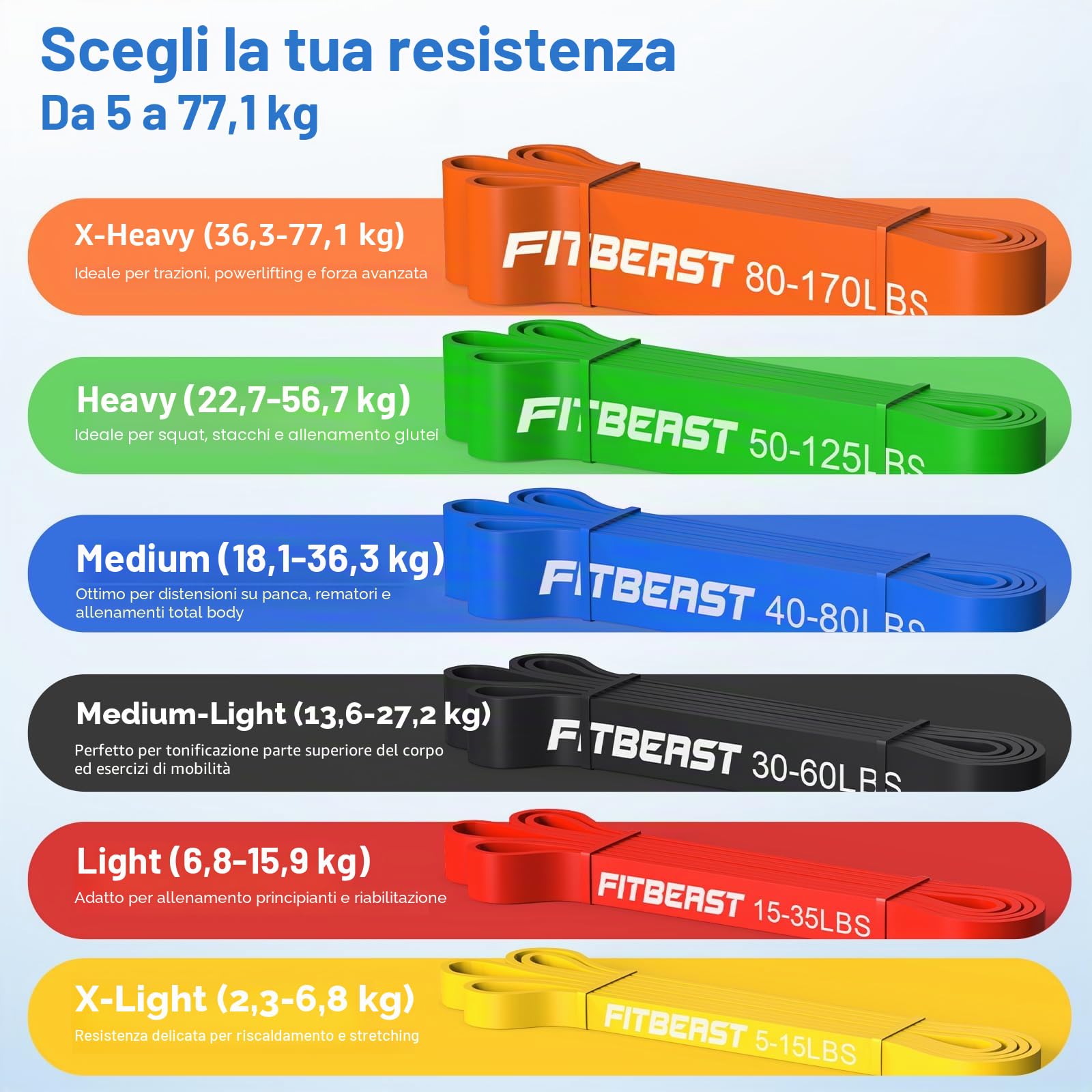 FitBeast Set di bande di resistenza, bande per esercizi e trazioni con guanti e ancoraggio per porta per allenamento della forza, allenamenti domestici