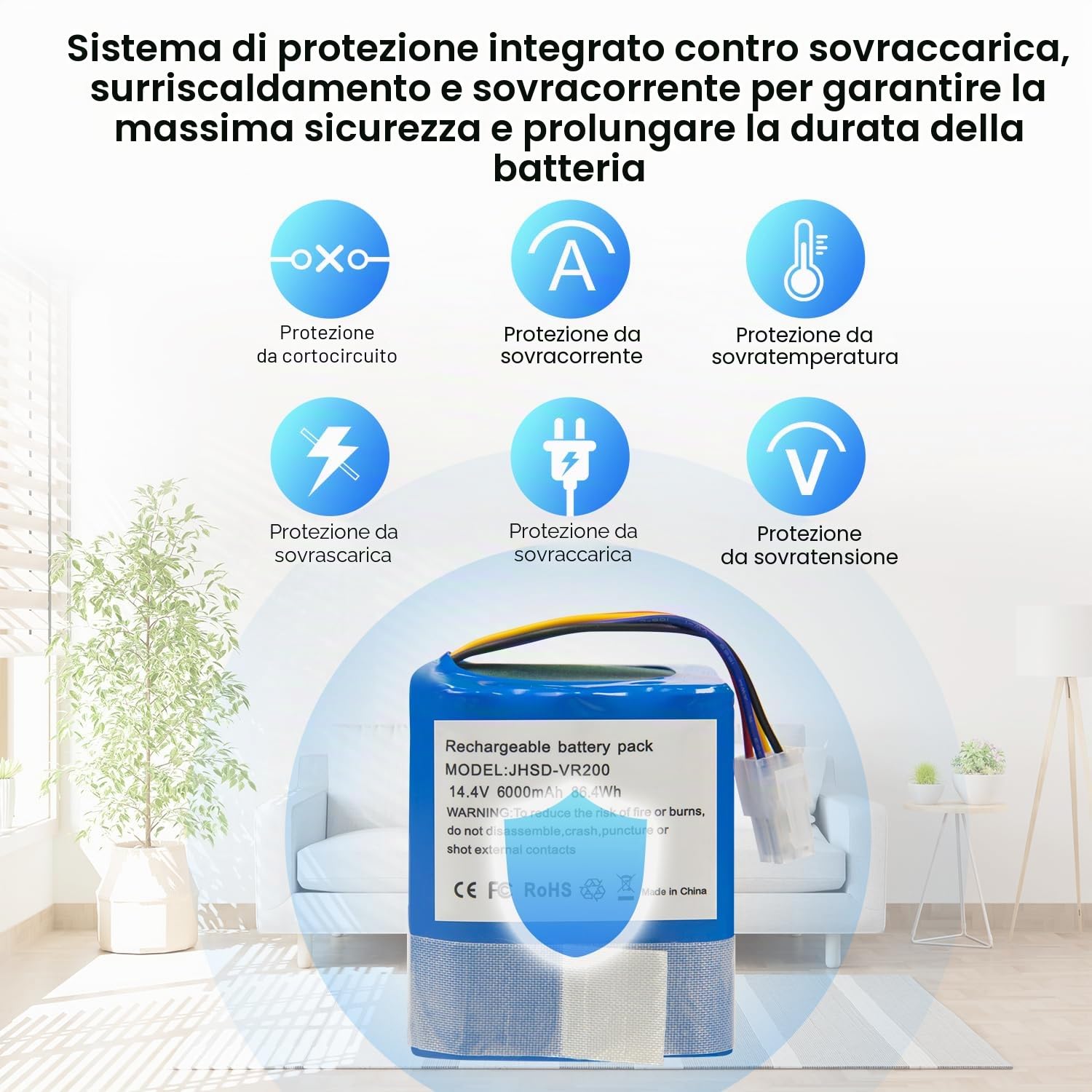 Batteria 6000 mAh compatibile con aspirapolvere Vorwerk Folletto VR200 Home Cleaner Robot domestico