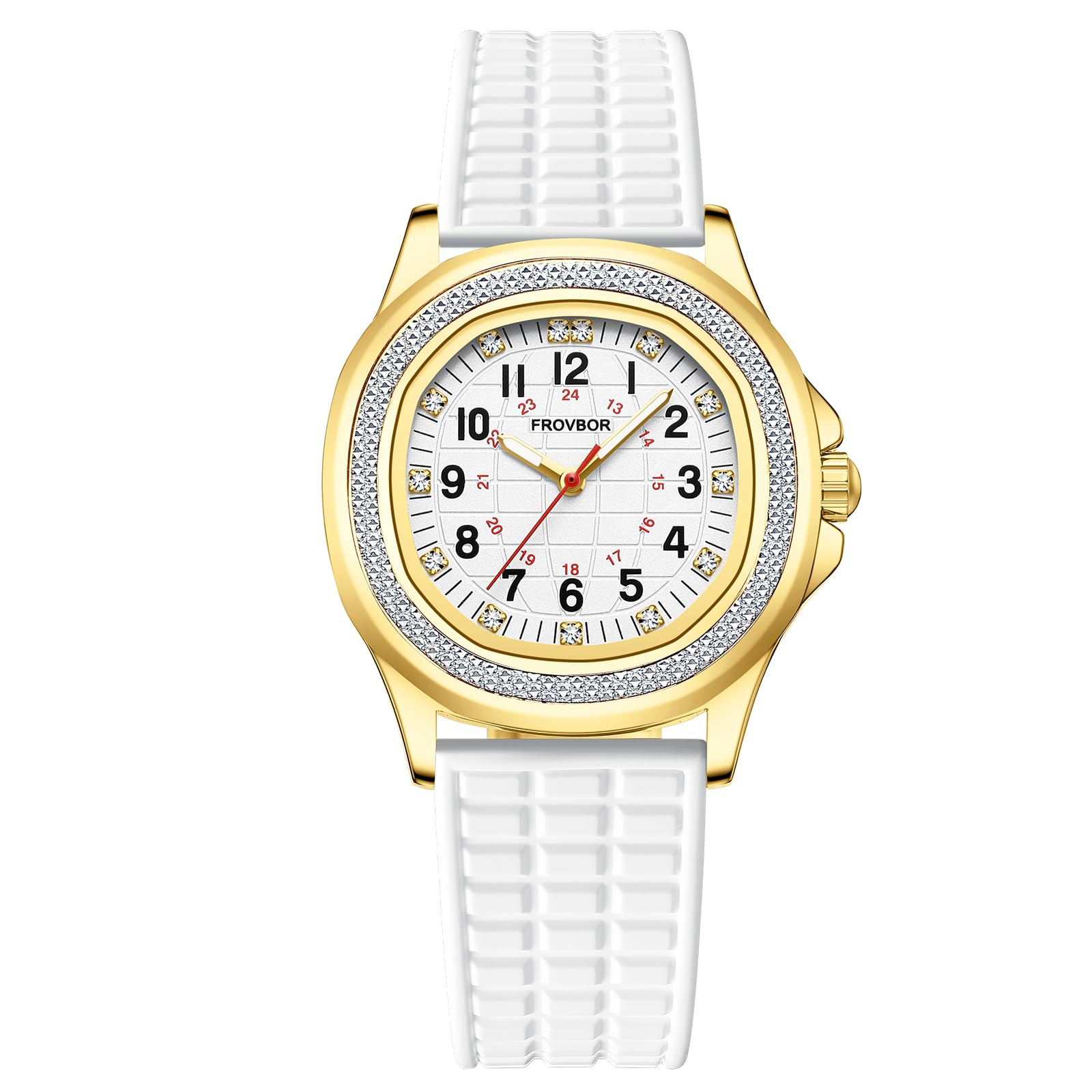 Gold Watches for Women Nurse Watch Easy-to-Read Three-Hand Premium Crystal Embellished Dial Silicone Strap