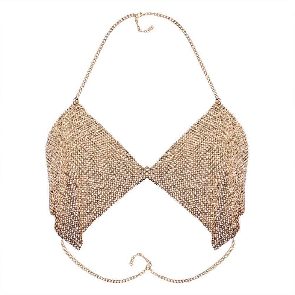 Wendalern Körperkette Silber - BH Kette Mit Kristallen Für Strand & Party