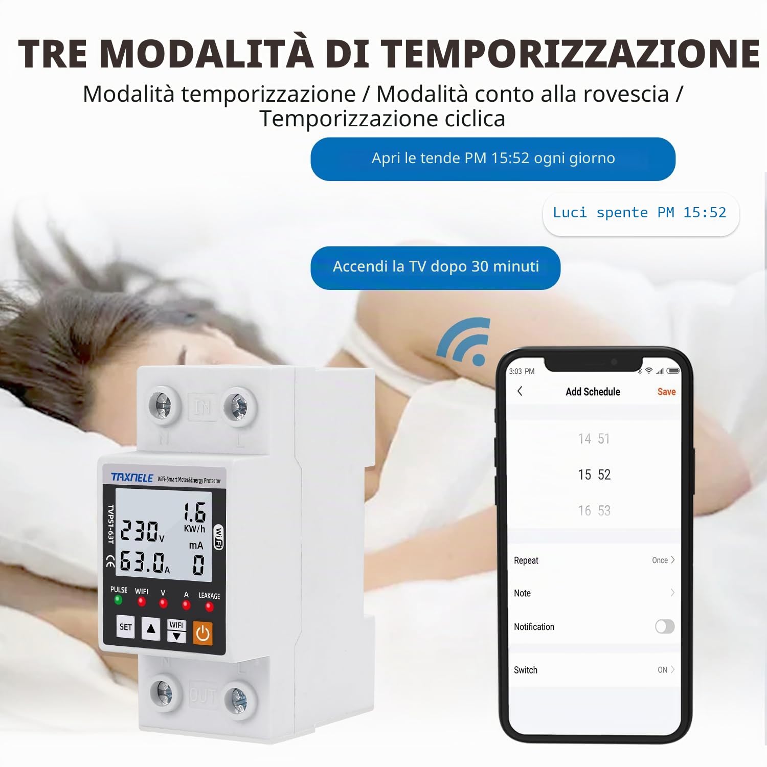WiFi Misuratore intelligente di energia AC 63A 80-300V WiFi Smart Earth Leakage Over Sotto Protezione di Tensione Interruttore Elettricità Monitor di Energia APP Telecomando Smart Life 230V