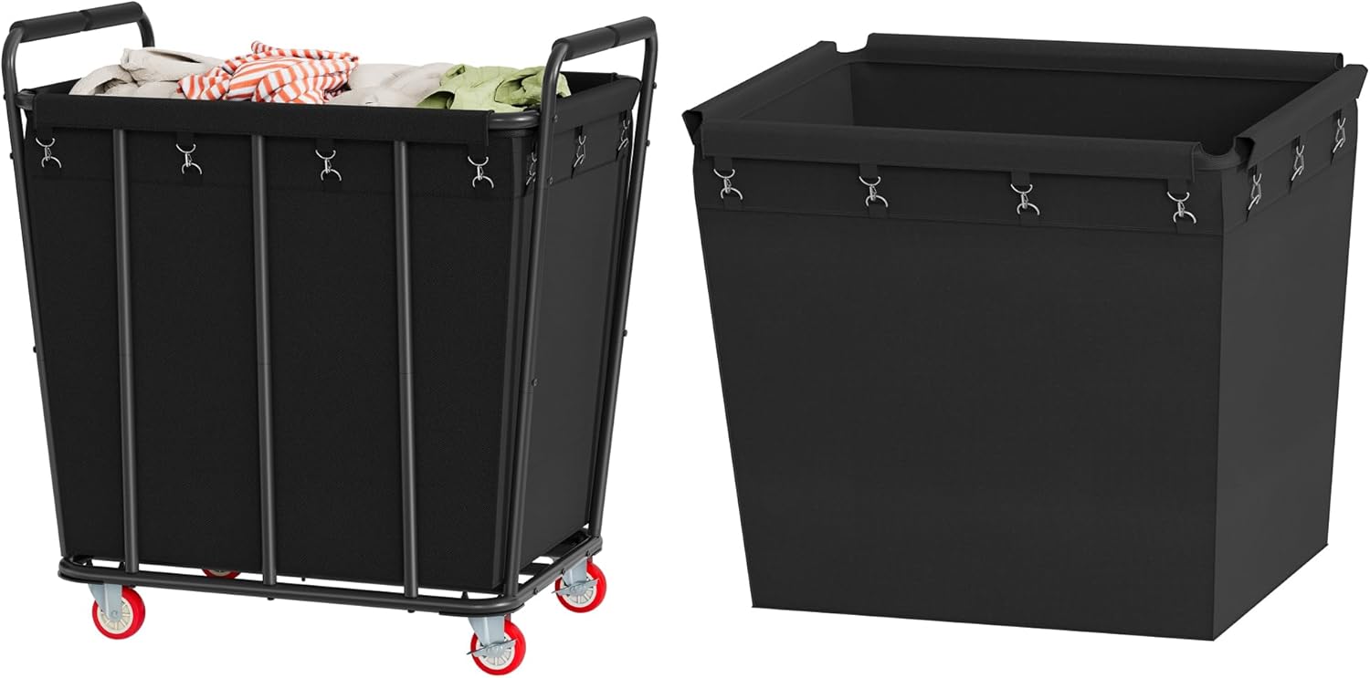 Hoctieon 400L Laundry Basket with Wheels, Large Laundry Cart and One Extra Replacement Bag, Black