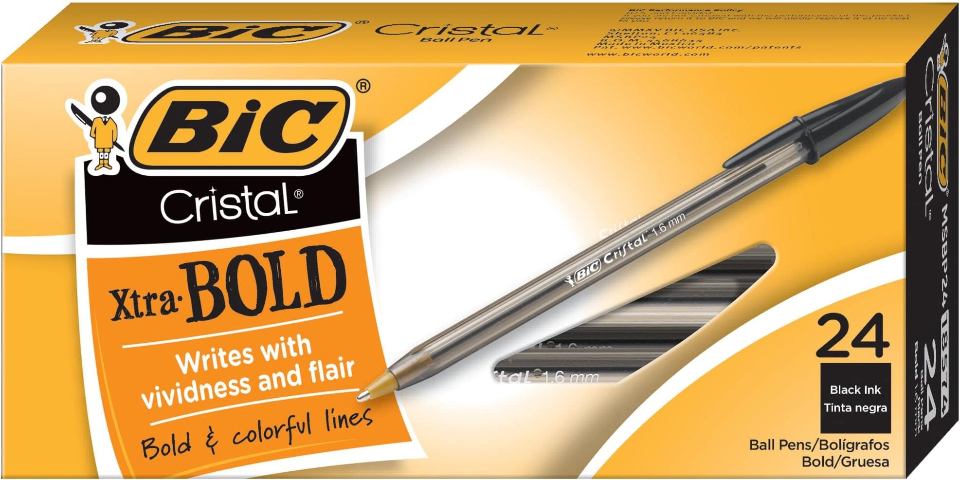 BIC Cristal Extra Smooth Ballpoint Pen, 24 Count