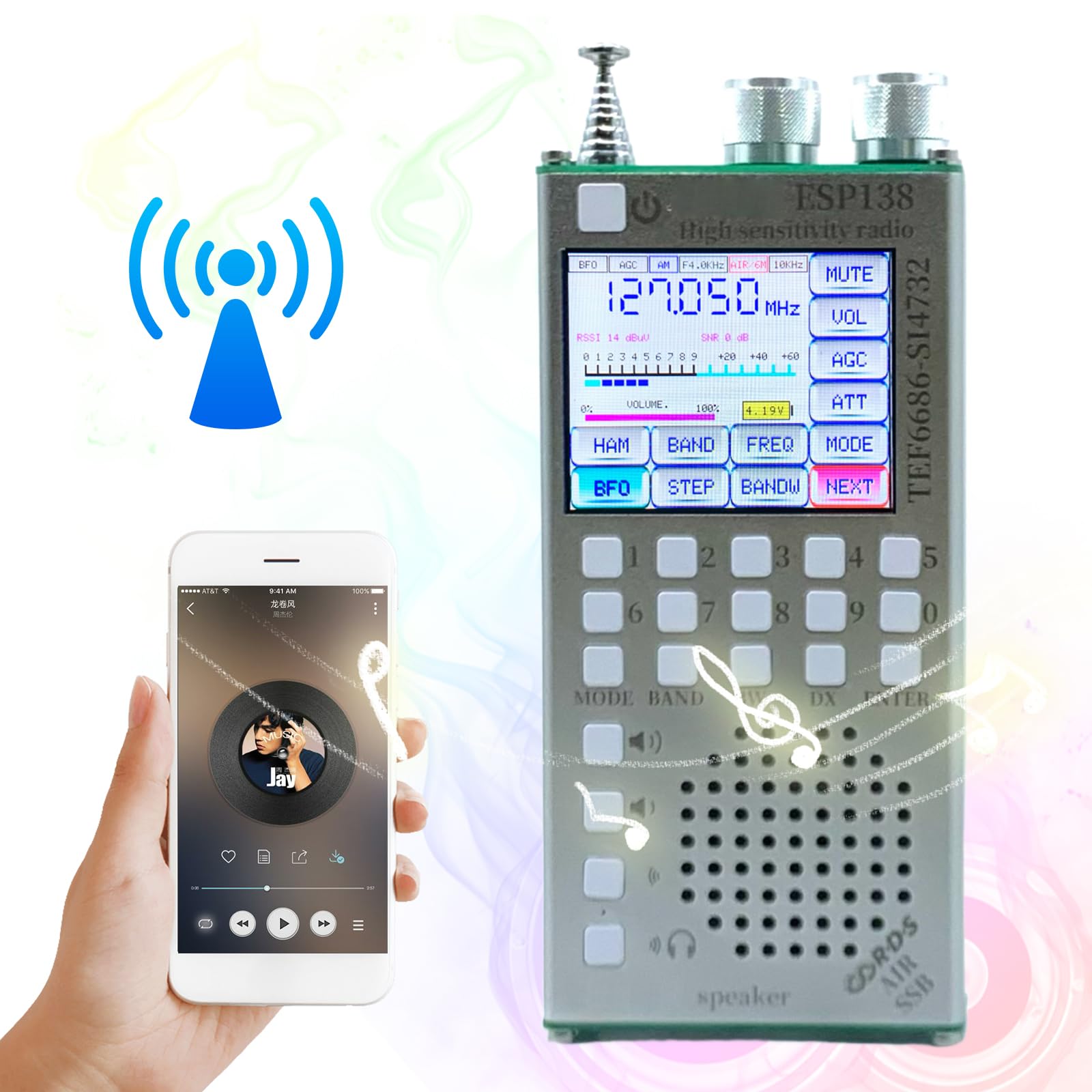 Receptor de radio portátil TEF6686 BT RDS Data Radio Receiver (Plata)
