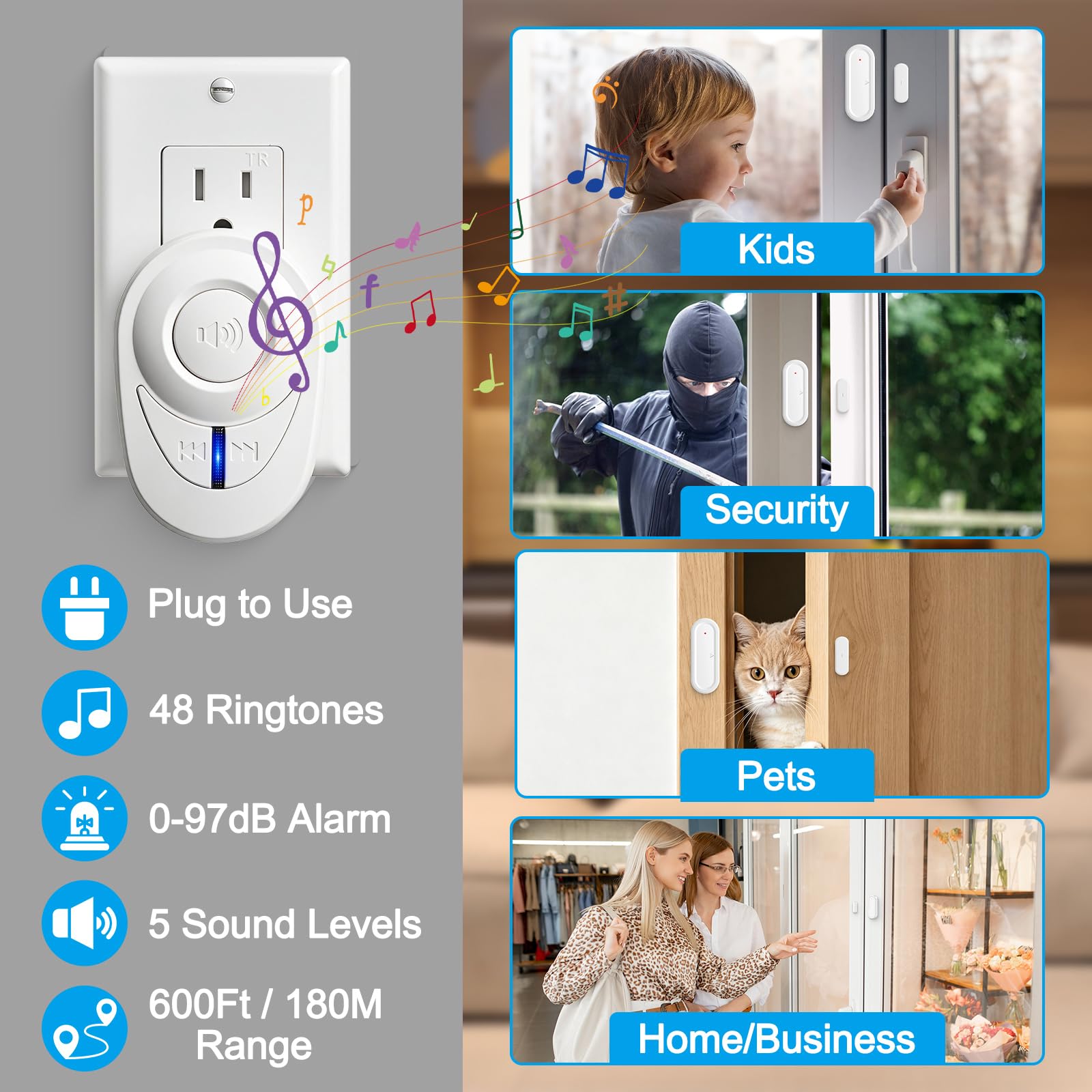 NineLeaf Tür und Fensteralarm, Kabellose Alarmanlage für Tür & Fenster, 4PC