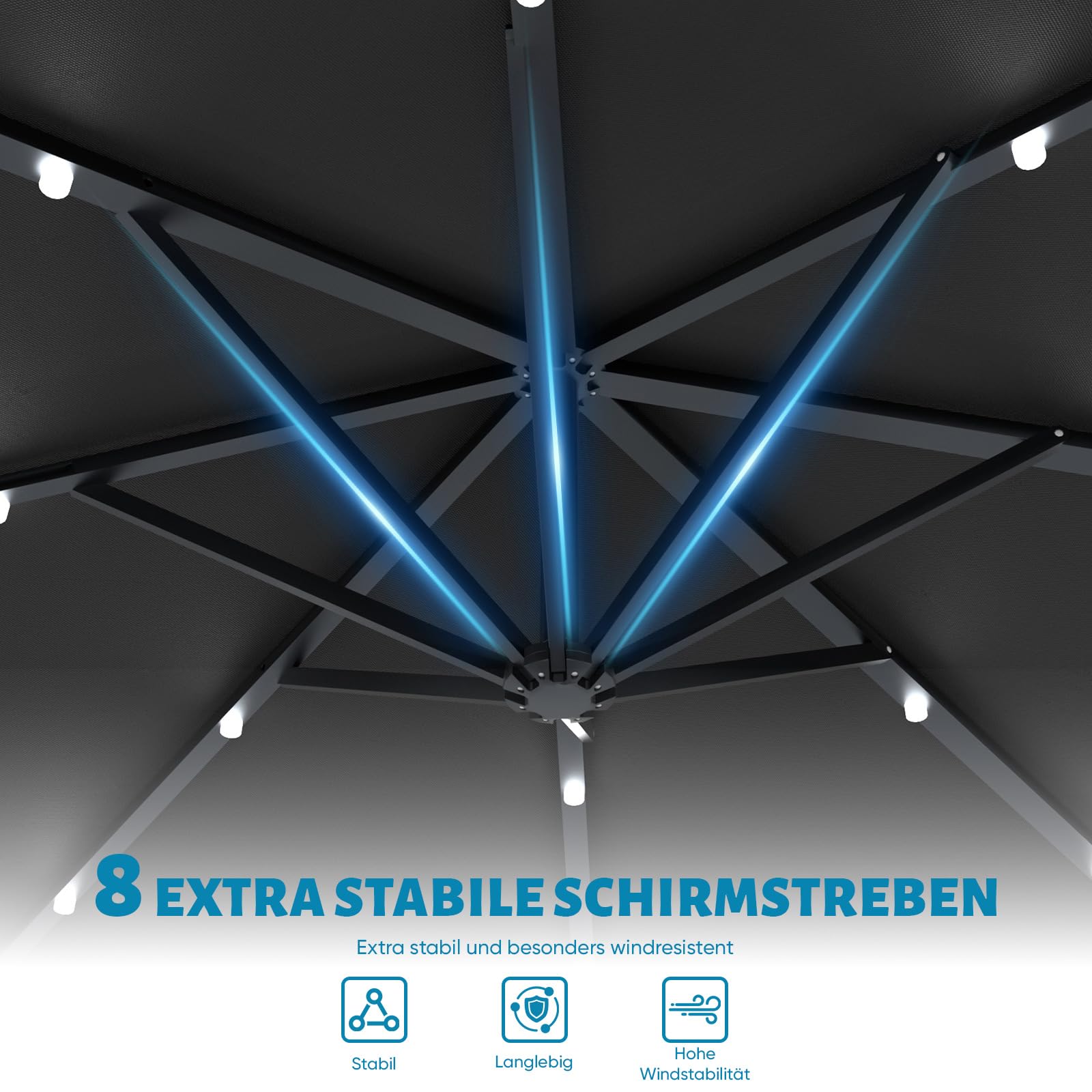 Ferghana Ombrellone da giardino con supporto e manovella, 300/350 cm, protezione UV