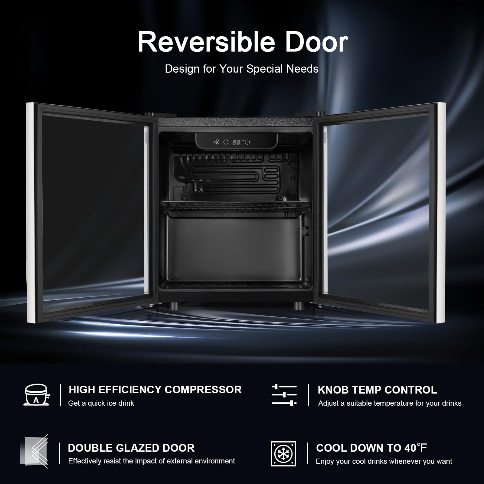 Antarctic Star Mini Fridge Cooler 68 Can Wine Cellar Refrigerator Glass Door For Beer Soda Wine Small Drink Dispenser Clear Front Door Removable For Home, Office Or Bar, 1.6cu.Ft., Silver on Fridge.com - View 3