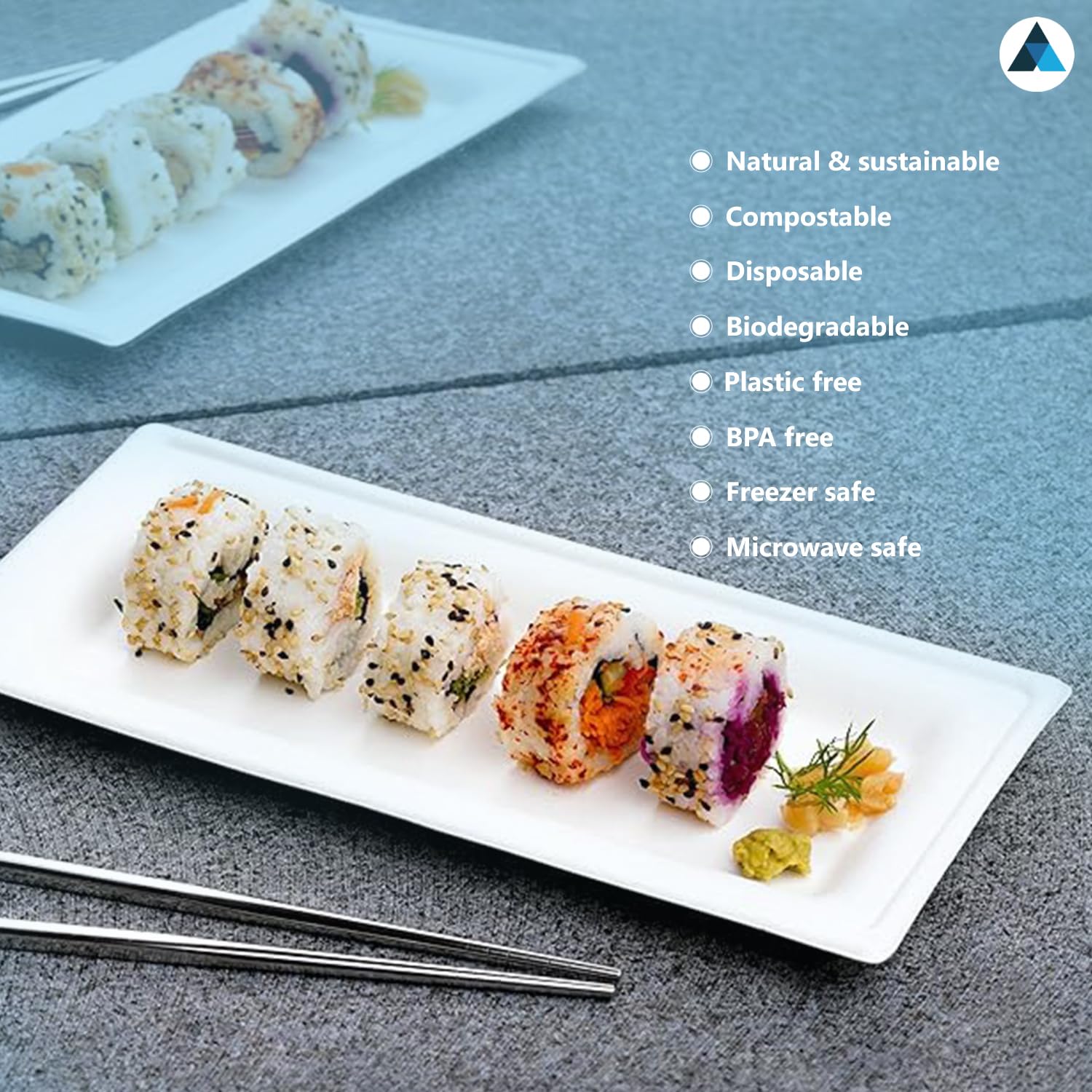 Platos rectangulares ecológicos de caña de azúcar natural, biodegradables, compostables para entrantes, aperitivos, platos antipasti, paquete de 500 unidades, 26 x 13 cm