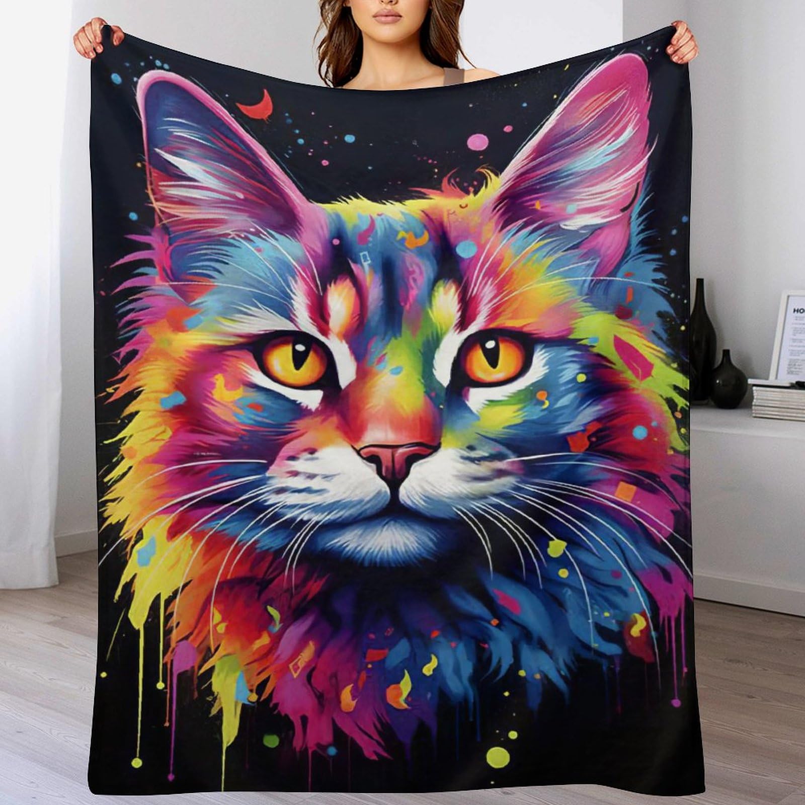 Couverture chat flanelle chaude couverture de canapé plaid doux grand format 130×180