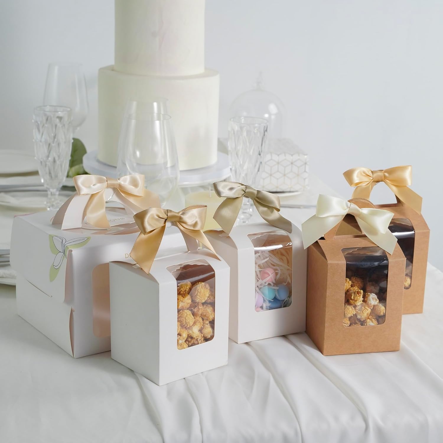 AIMUDI 5 Colors Champagne Gold Twist Tie Bows 3.5" Premade Antique Gold Satin Ribbon Bows for Gift Wrapping Pre-Tied Treat Bows for Wedding Decor, Bridal Shower, Baby Shower, Party Favors - 50 Counts - Image 6