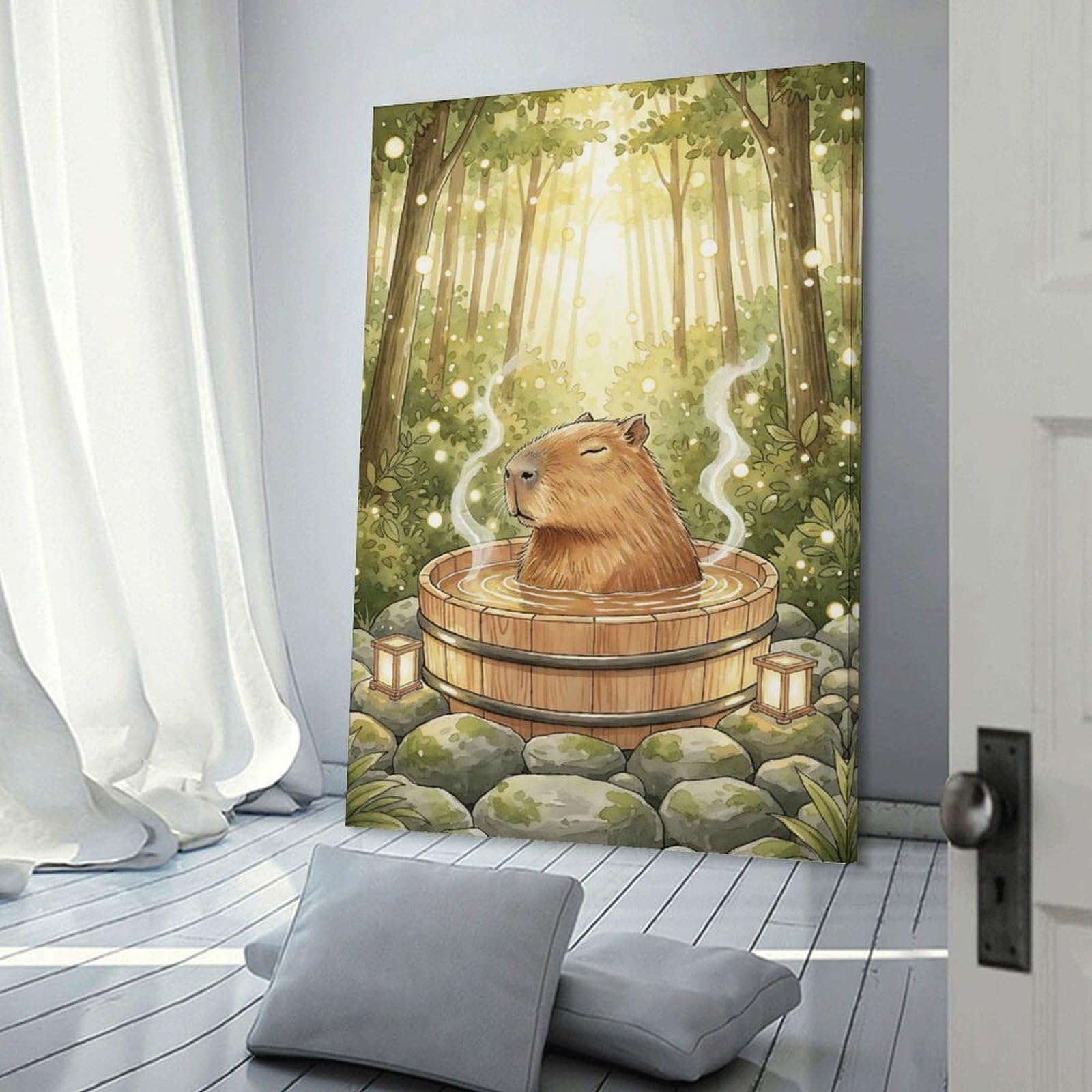 Junmoney Frame-Style-10 Capybara Bath Rub Shower Funny Animal Room Decor Wall Art 24X36inch(60X90cm), For Entrance Walls, Hall Decor Or Foyers, A Neat Decor Update For Hallways