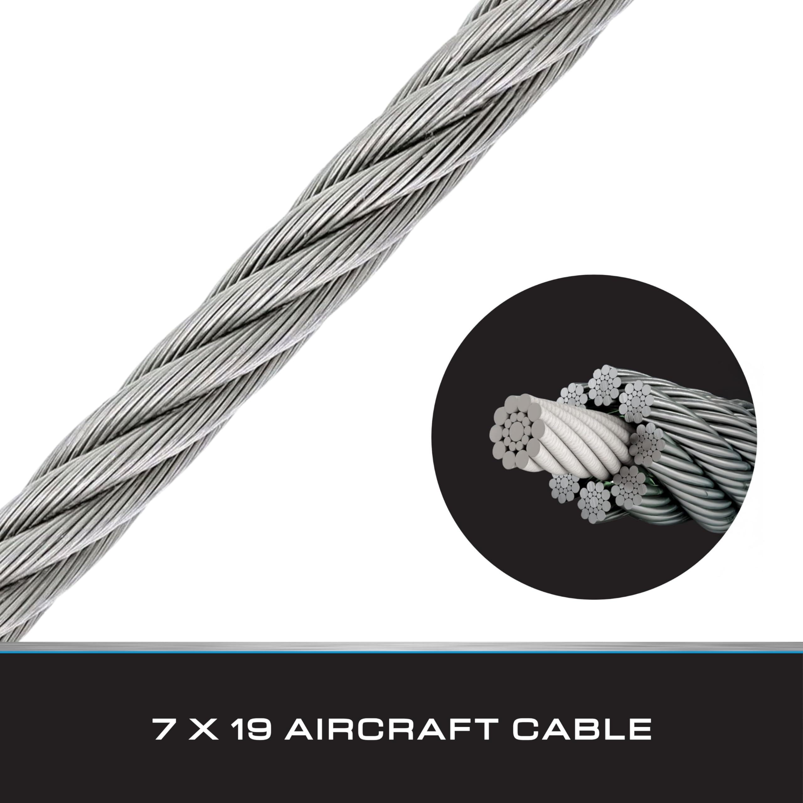 Tie Down Kabel do samolotu 7 x 19 – linka stalowa z pętlami – most/linka holownicza/linka do zawieszania – 0,6 cm x 14 m z klamrą