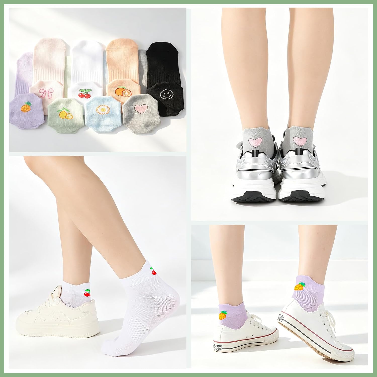 8 Pairs Women Cute Ankle Socks, Fruit Embroidery Low Cut Socks image 2