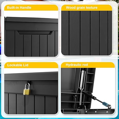 Miniatura 4 de Caja de almacenamiento para exteriores - Caja de cubierta de 280 galones grande, impermeable para muebles de patio y almacenamiento en cubierta -