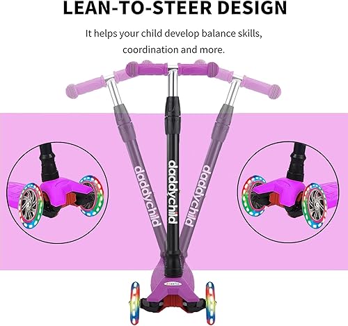 Miniatura 4 de Patinetas para niños de 3 ruedas para niños y niñas pequeñas, 4 alturas ajustables, inclinadas para conducir, cubierta extra ancha, ruedas