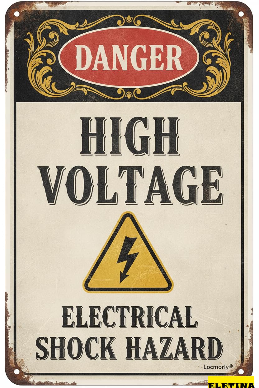 Personalized Sign for Man Cave Metal, Danger High Voltage, Electrical Shock Hazard, 8x12 Inch, Aluminum Private Property Decorative