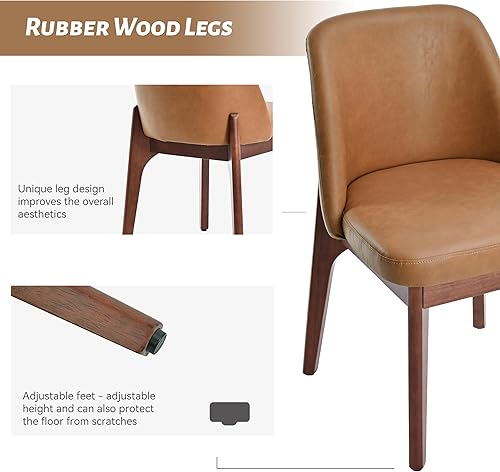 Miniatura 3 de VKNOW Juego de 2 sillas de comedor modernas, sillas de cocina de piel sintética con patas de madera, sillas laterales tapizadas para cocina,