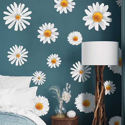 Miniatura 4 de Calcomanías de pared de margaritas blancas grandes para decoración de habitación de bebé, dormitorio de niñas pequeñas, calcomanías de pared