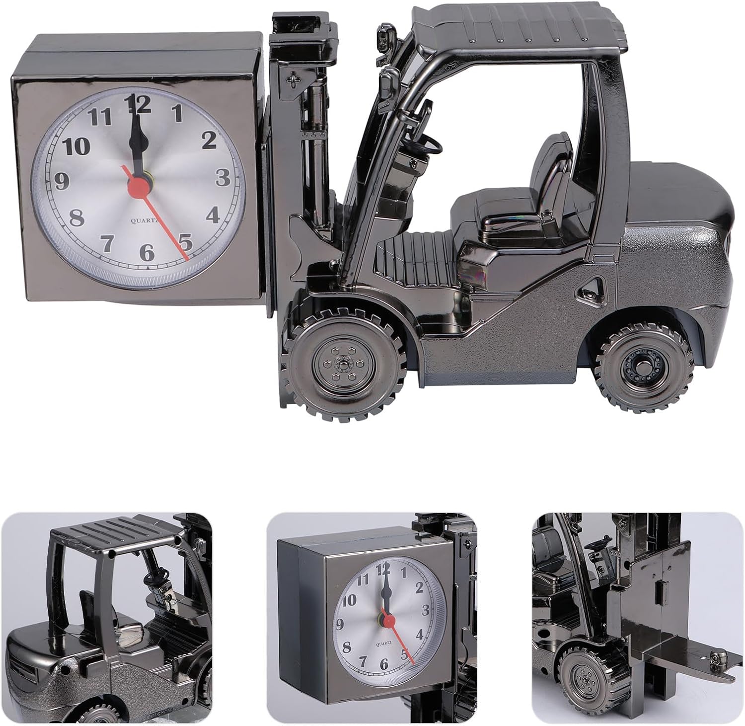 Forklift Model Desk Clock Decorative Alarm Clock Creative Home Office Study Ornament Retro Forklift Sculpture Bedroom Table Décor