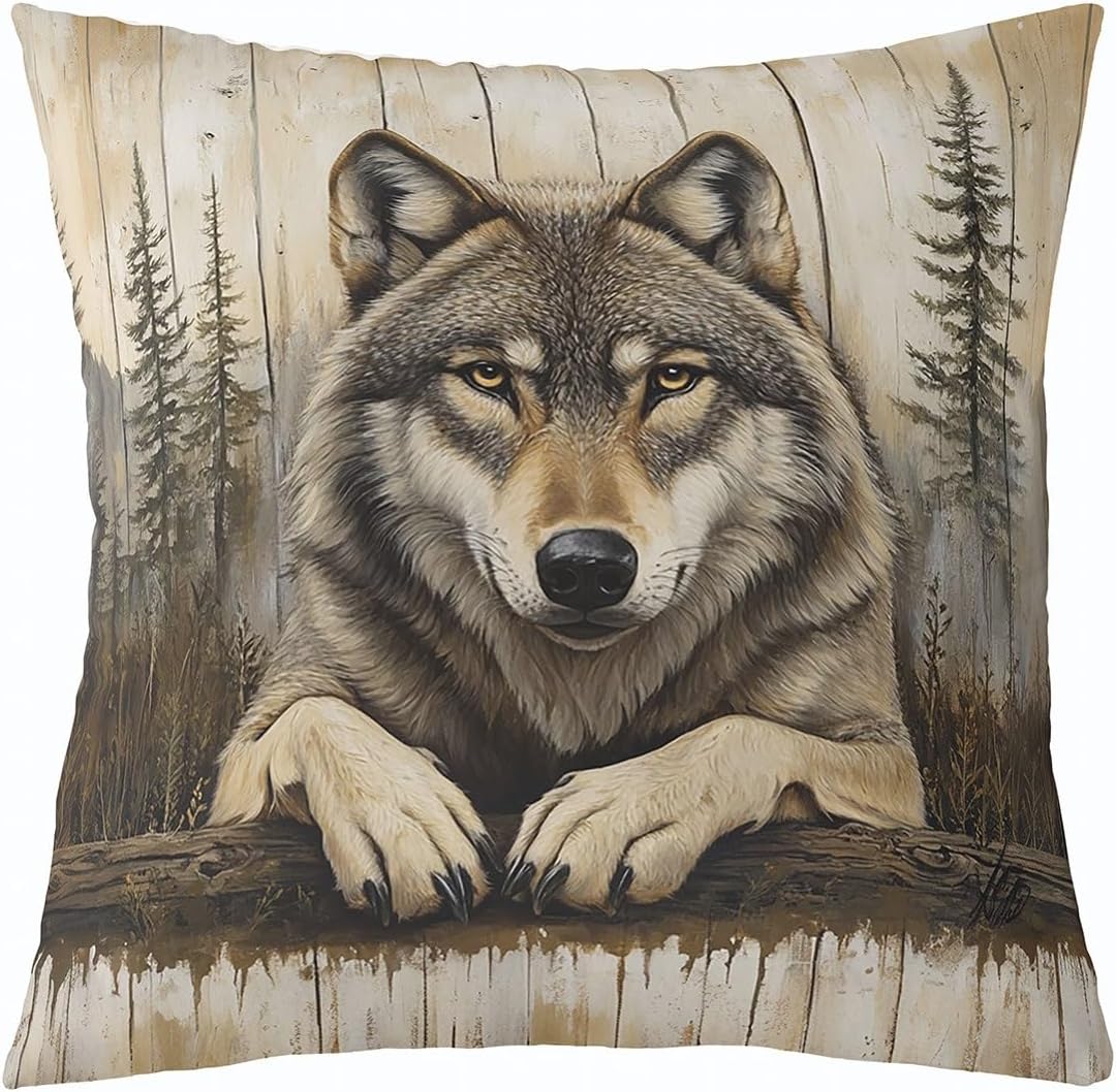 Feelyou Vintage Bear Throw Pillow Covers 16"x16" Set of 4 Soft Kids Cabin Deer Hunting Decor Pillowcases for Boys Girls Teens Farmhouse Wolf Moose Animals Wood Cushion Case Room Decor