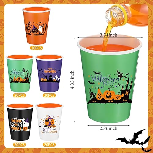 Miniatura 4 de Sliner 100 tazas de Halloween desechables de papel de 12 onzas, tazas de calabaza, fantasma, naranja, tazas para café, bebida caliente, jugo frío,
