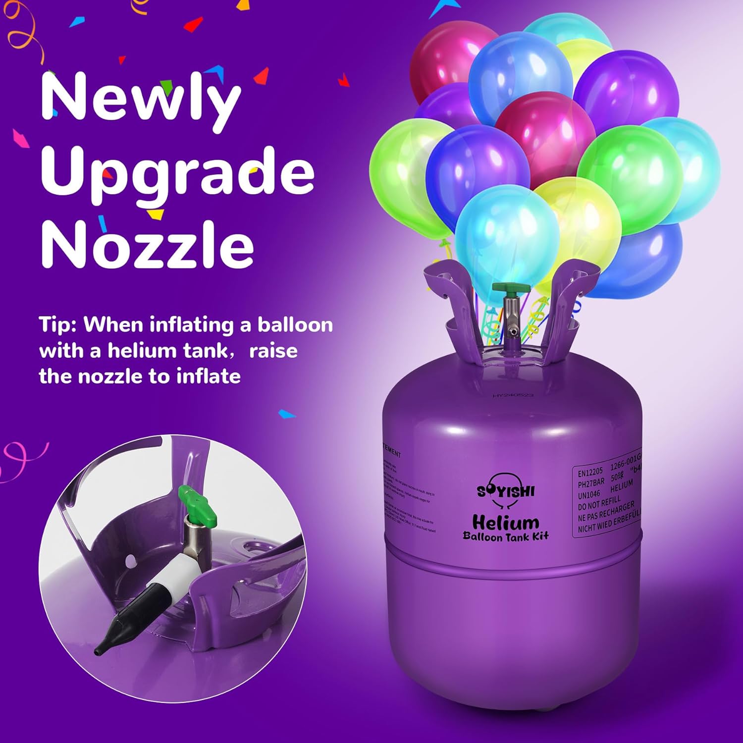 Helium Tank for Balloons at Home 13L Premium Helium Gas Tank Pump Kit 99.99% Pure Helium Gas Up to 50 Latex Balloons Ribbons(1 Pack)