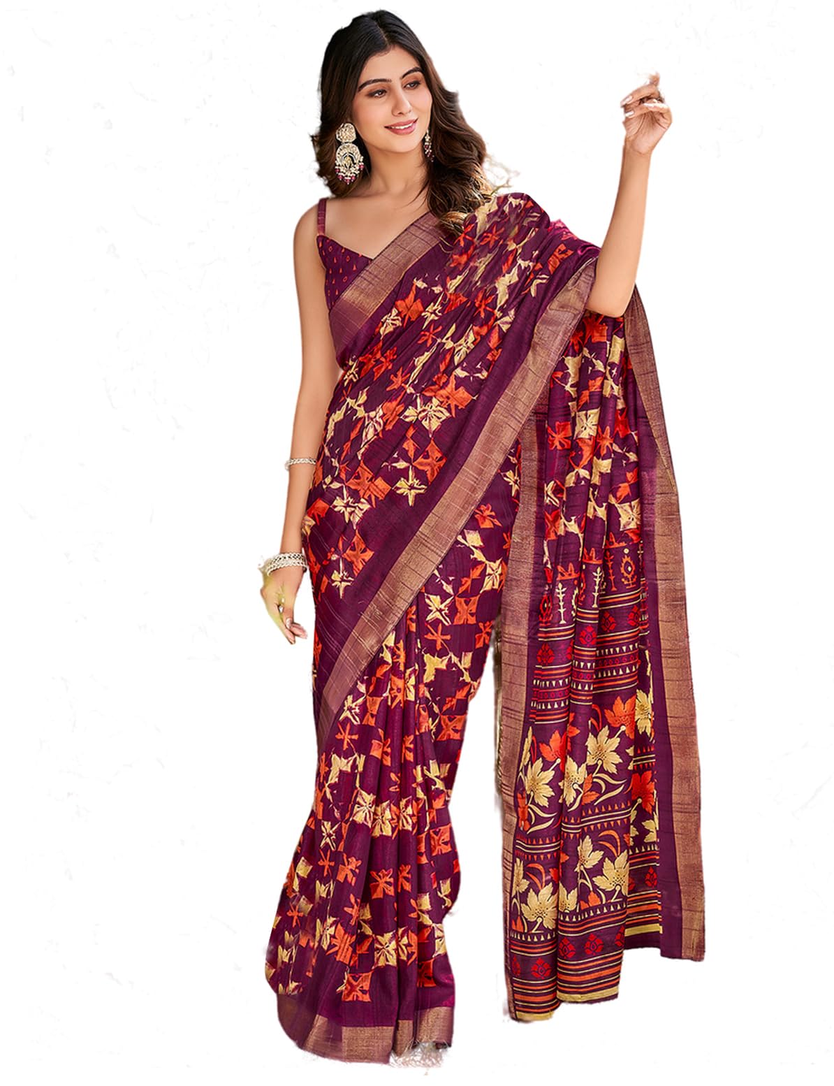 SANSKAR Womens Turquoise Silk Paisley Zari Bordered Printed Saree