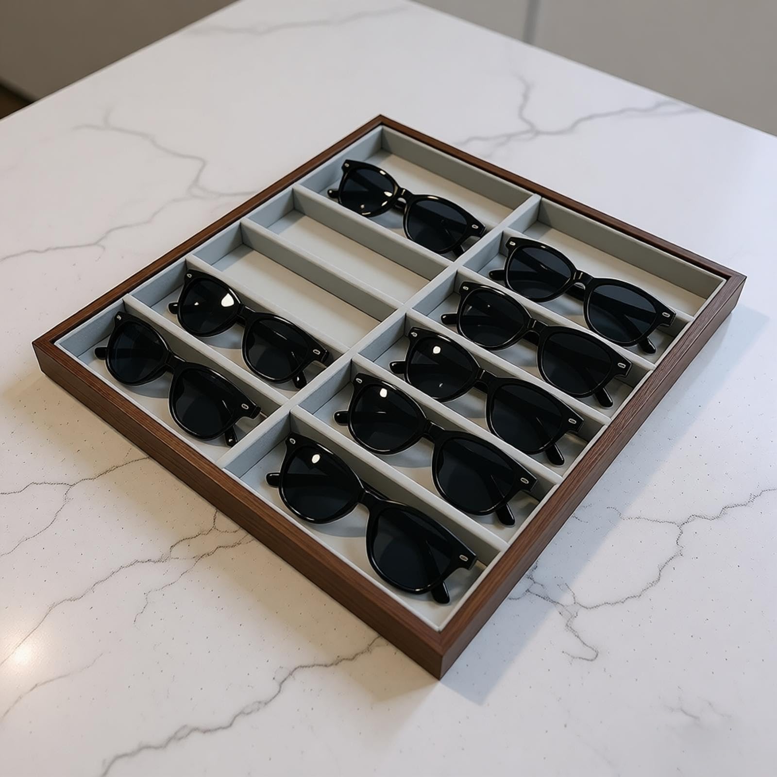 Générique Présentoir à Lunettes en Bois avec Doublure en Flanelle Douce, pour la Maison et Le Bureau, Mallette de Rangement pour Lunettes de Soleil protectrices
