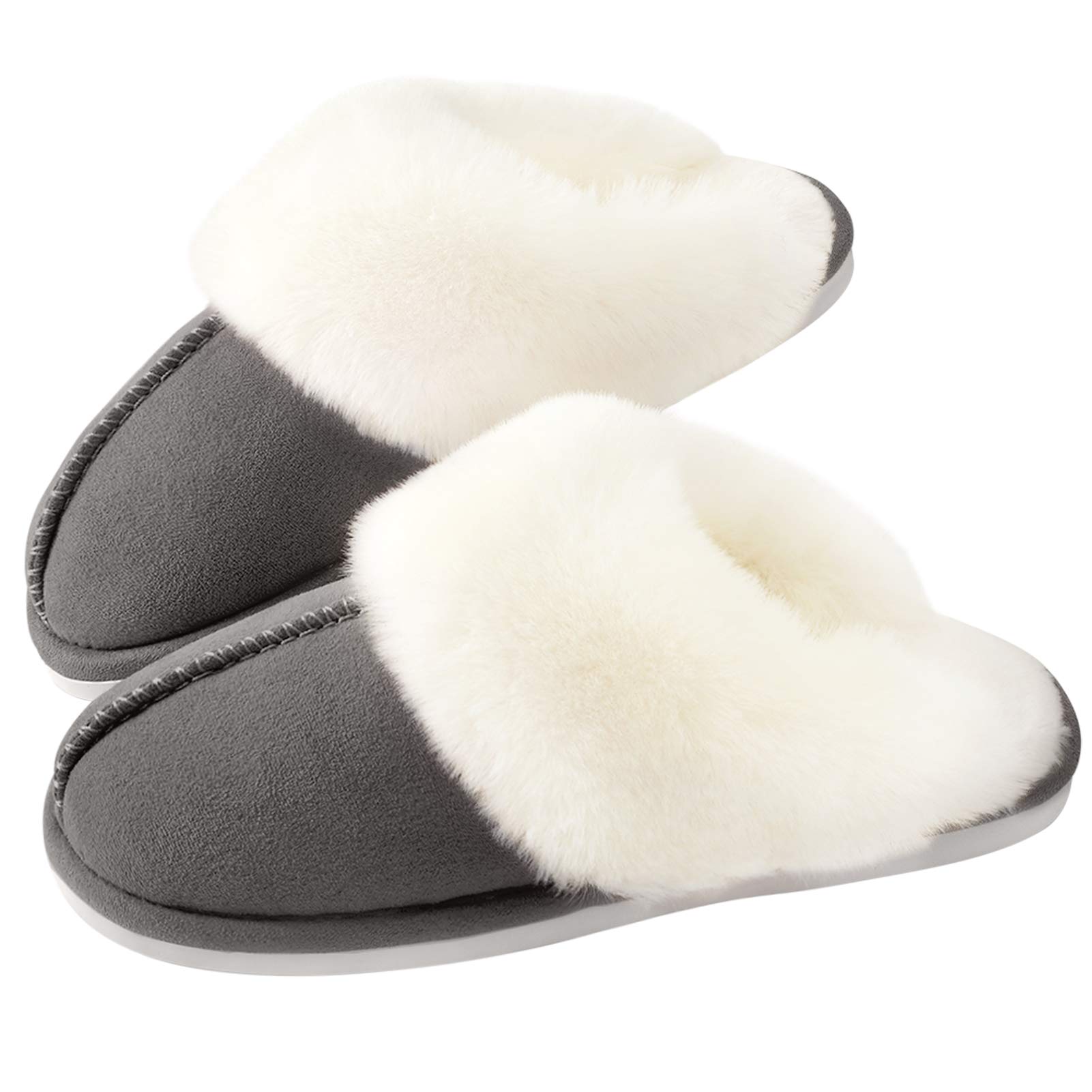 Parlovable Women's Fuzzy Slippers Memory Foam Fluffy Winter House Shoes Suede Faux Fur Slippers Indoor Outdoor