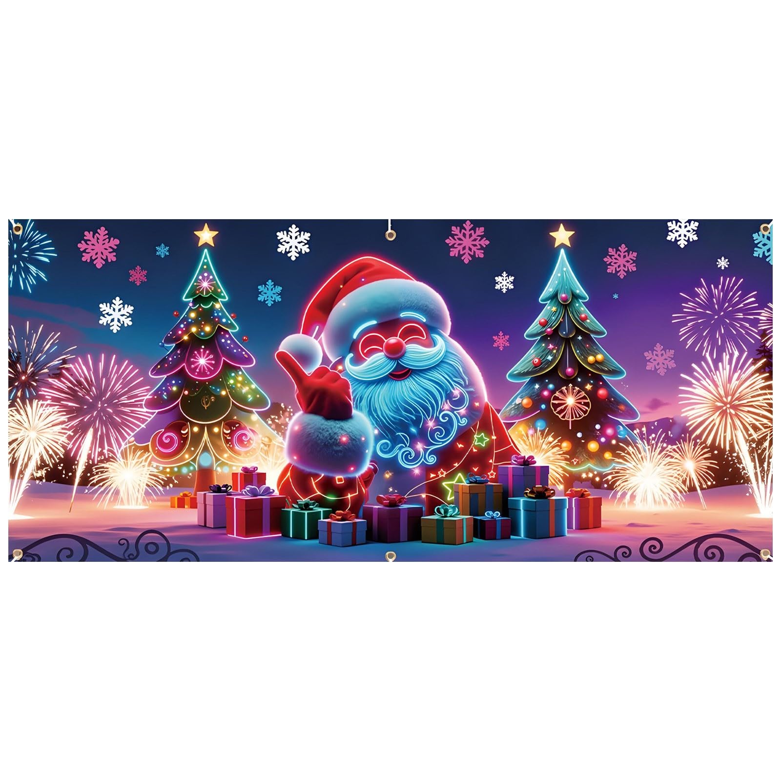 Bandera fluorescente para puerta de garaje, festivas, festivas, para fiestas, 157 x 71 pulgadas, fondo de fotografía de Papá Noel 108