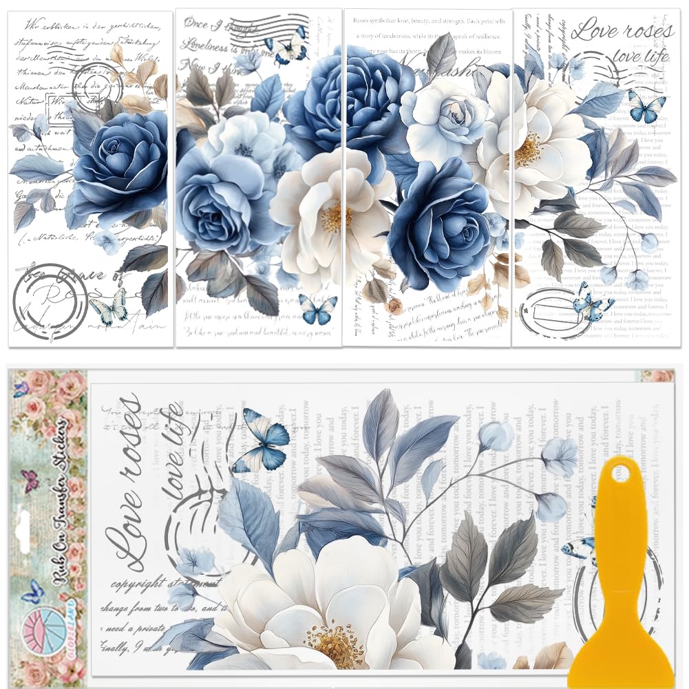 4 Feuilles De Transfert à Frotter Fleurs Et Papillons, Pour Artisanat Et Mobilier, Vintage