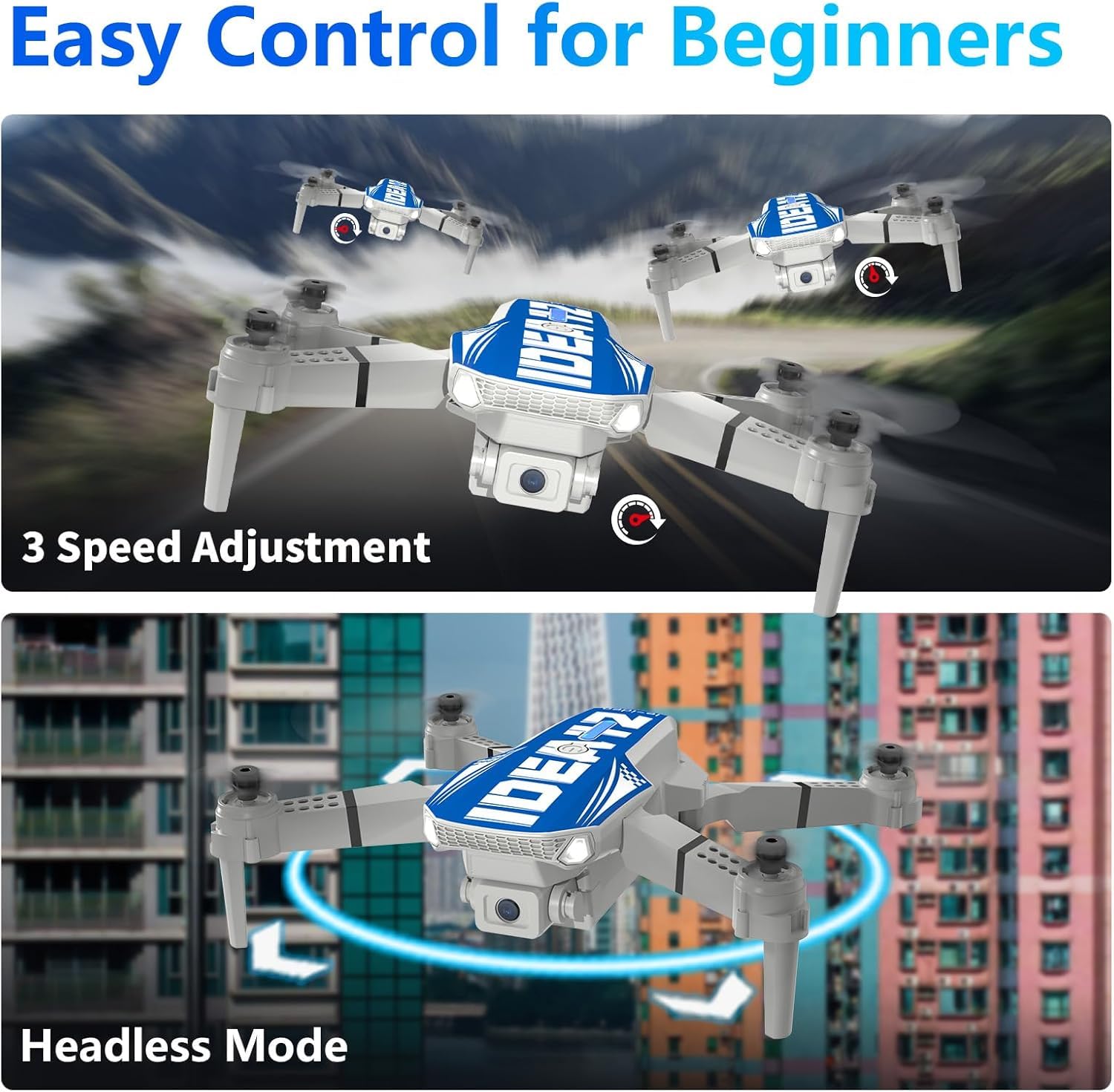 LE-IDEA Mini Drone con Telecamera 1080P, IDEA12 Drone con Posizionamento Flusso Ottico, Evitamento Ostacoli 270°, Modalità Senza Testa, Quadcopter Droni con Trasmissione WiFi per Adulti (Blu)
