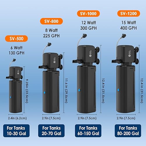Miniatura 9 de AquaMiracle Filtro de acuario con luz U - V y esponja de filtro, filtro de tanque de peces con temporizador para agua verde, filtro de tortuga con