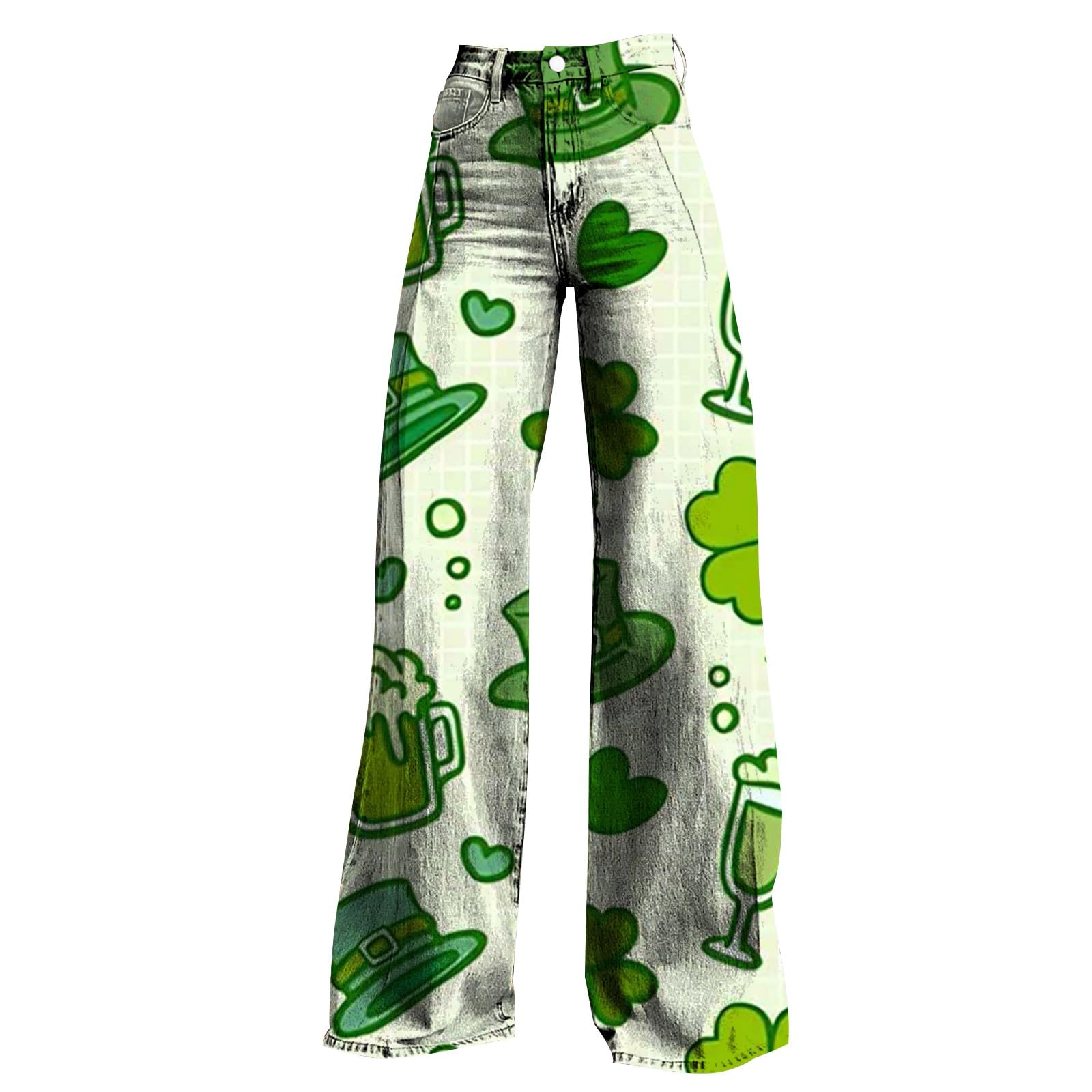 Leichte Hosen Damen Sommer Lang Sommerhose Damen Leicht Mit Feiertagsmotiv Leger Casual Stil Schlaghose Aus Stoff Mit Knopfbund Und Taschen Leicht Atmungsaktiv Für Party Alltag Urlaub