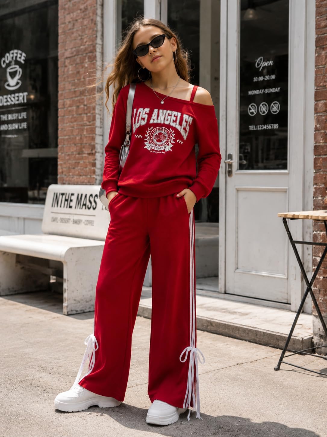 Girls Teen Girls Clothes Off Shoulder Sweatshirt & Wide Leg Pants 2 Piece Fall Outfits with Pockets Size 7-13