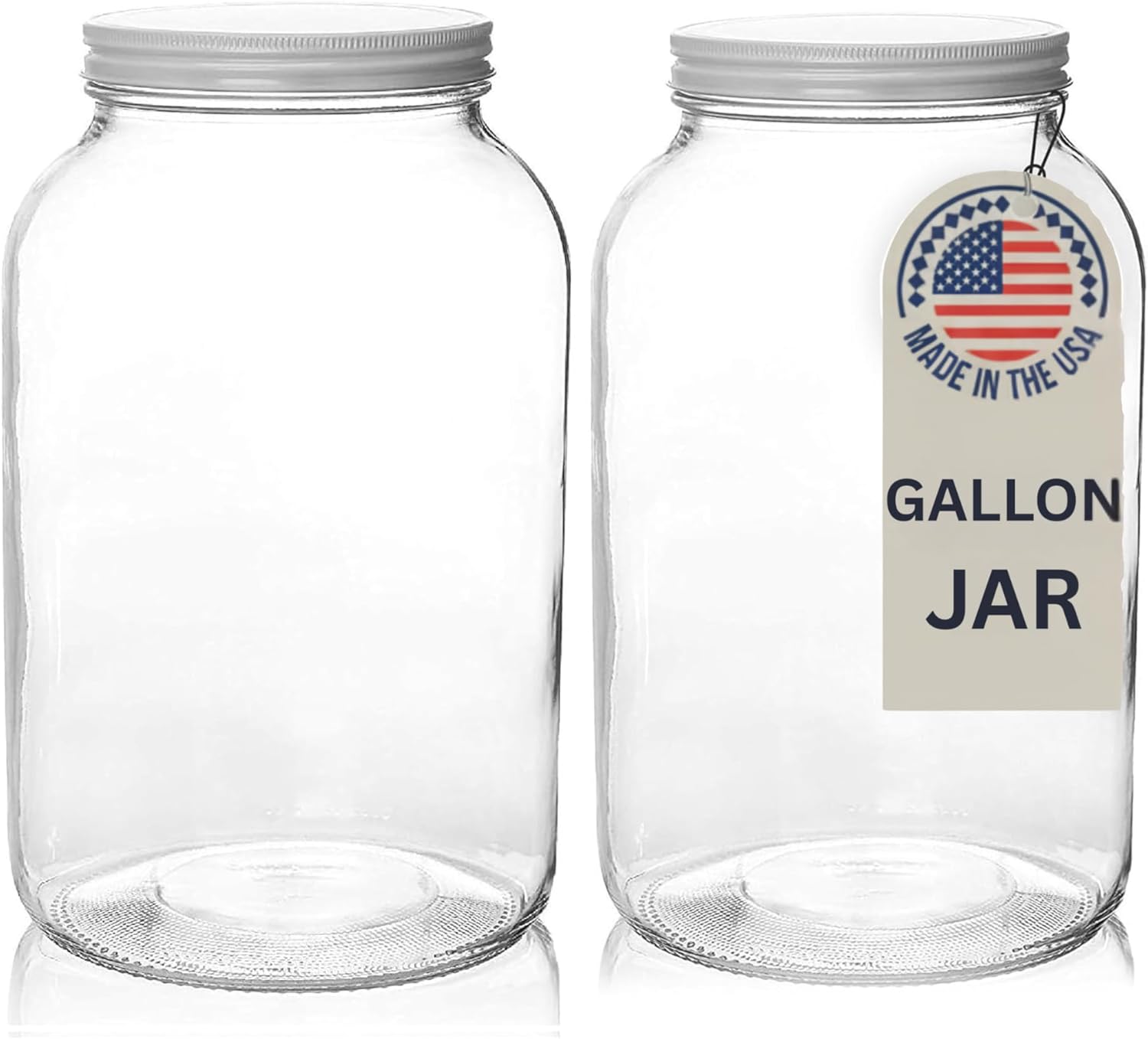 kitchentoolz Gallon Jar 1 Gallon Glass Jar with Lid – Wide Mouth Large Glass Jar for Fermenting, Pickling, Canning, Water Glassing Eggs, Kombucha, and Food Storage – BPA-Free, Made in USA (2-Pack) White Lid