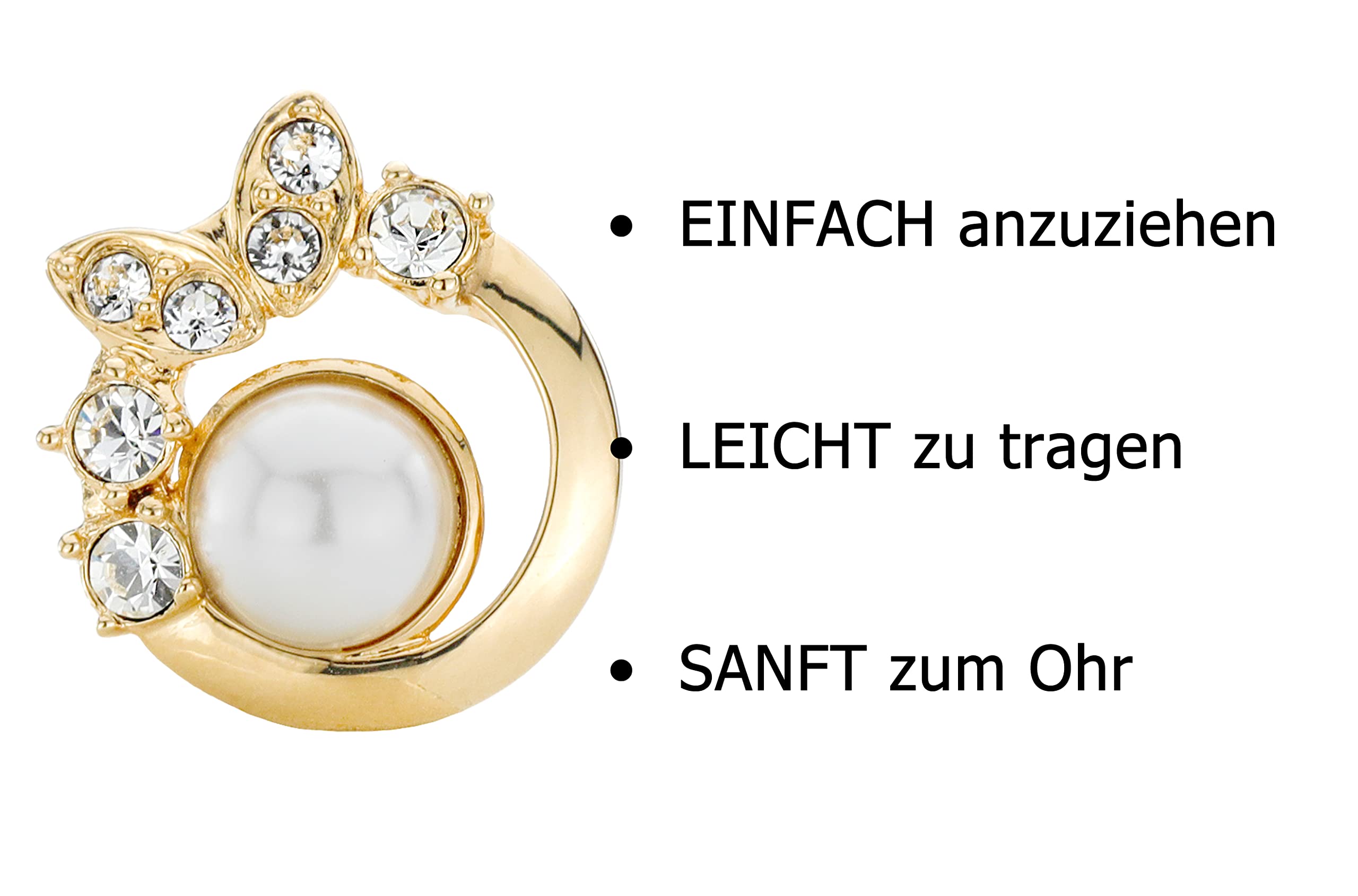 Traveller Ohrclip - Preciosa Kristalle - 8mm Perle weiss - diverse Farben