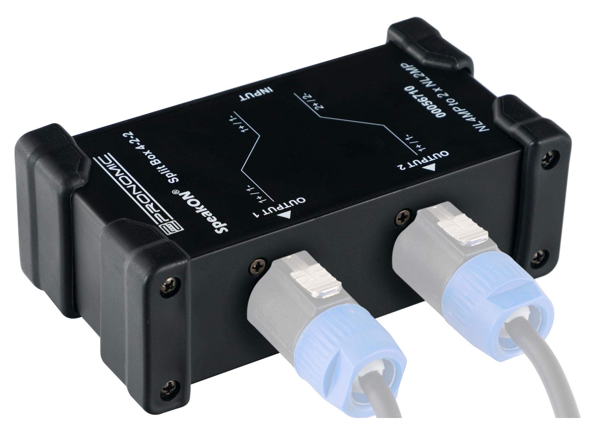 Pronomic Speakon Split Box 4-2-2 - Splitter/Merger per cavi Speakon - divide segnale 4 poli in 2x 2 poli - prese originali Neutrik - robusto telaio in acciaio - nero