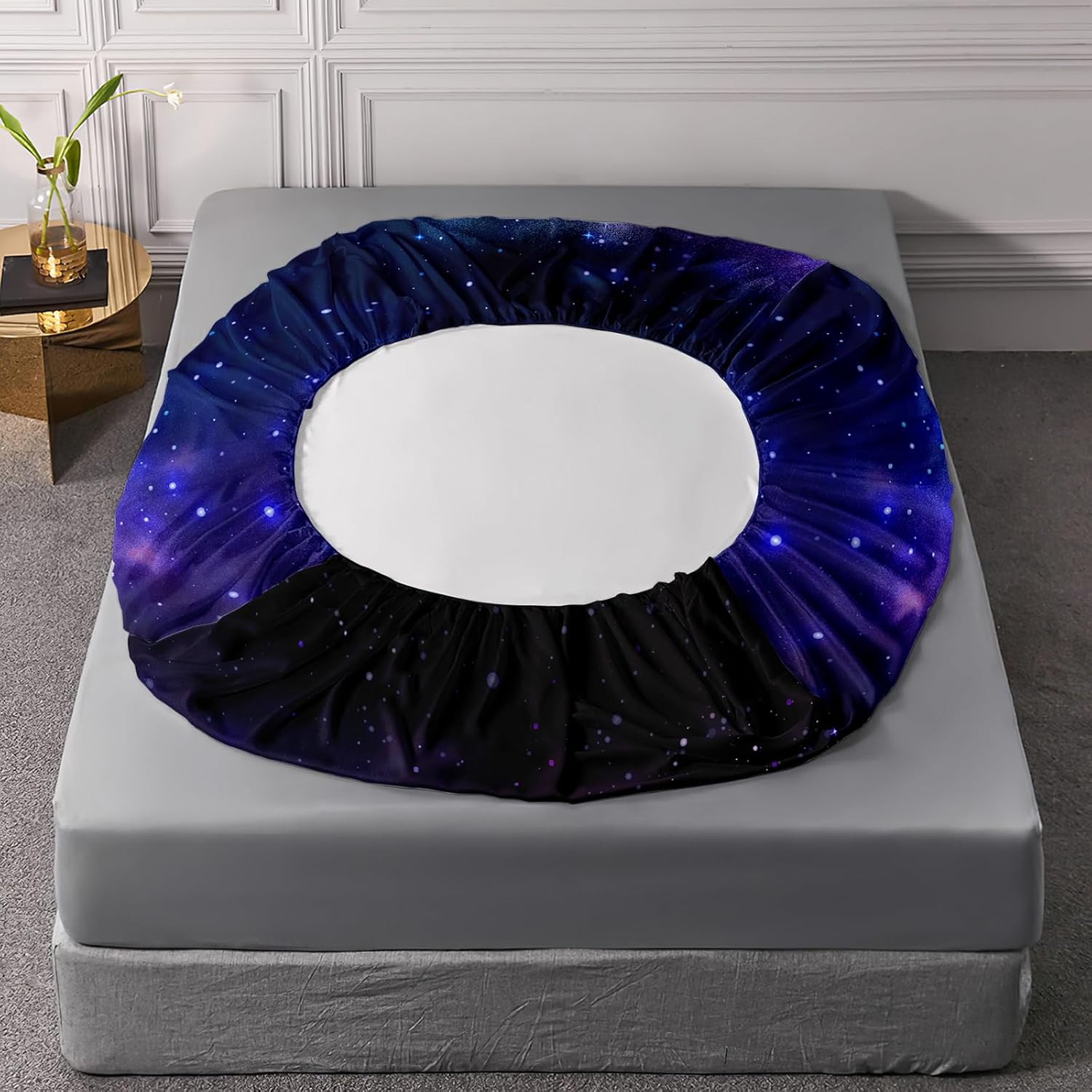 Blue Galaxy Fitted Sheet Set Queen 4Pcs Universe Outer Space Starry Sky Bedding Set for Kids Girls Psychedelic Space Night Pattern Quilt Bed Sheet Set + Flat Sheet + 2 Pillow Cases