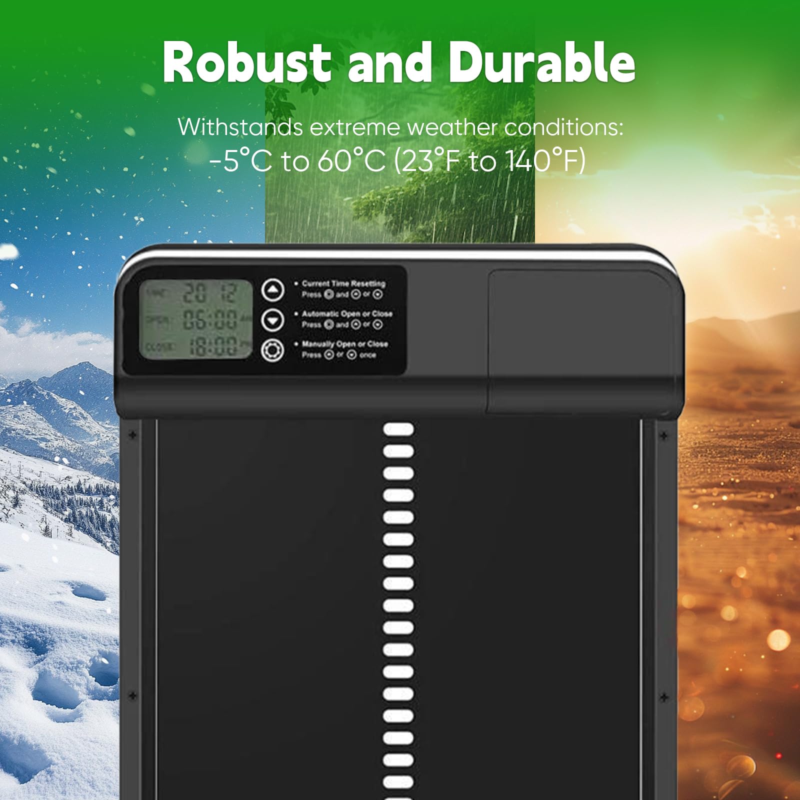 Porte Poulailler Automatique avec Minuterie du Soir/Matin, Porte Poulailler Automatique avec Écran LCD Programmable Étanche,Commande de Minuterie, Fonction Anti-pincement (Piles Non incluses) (Noir)