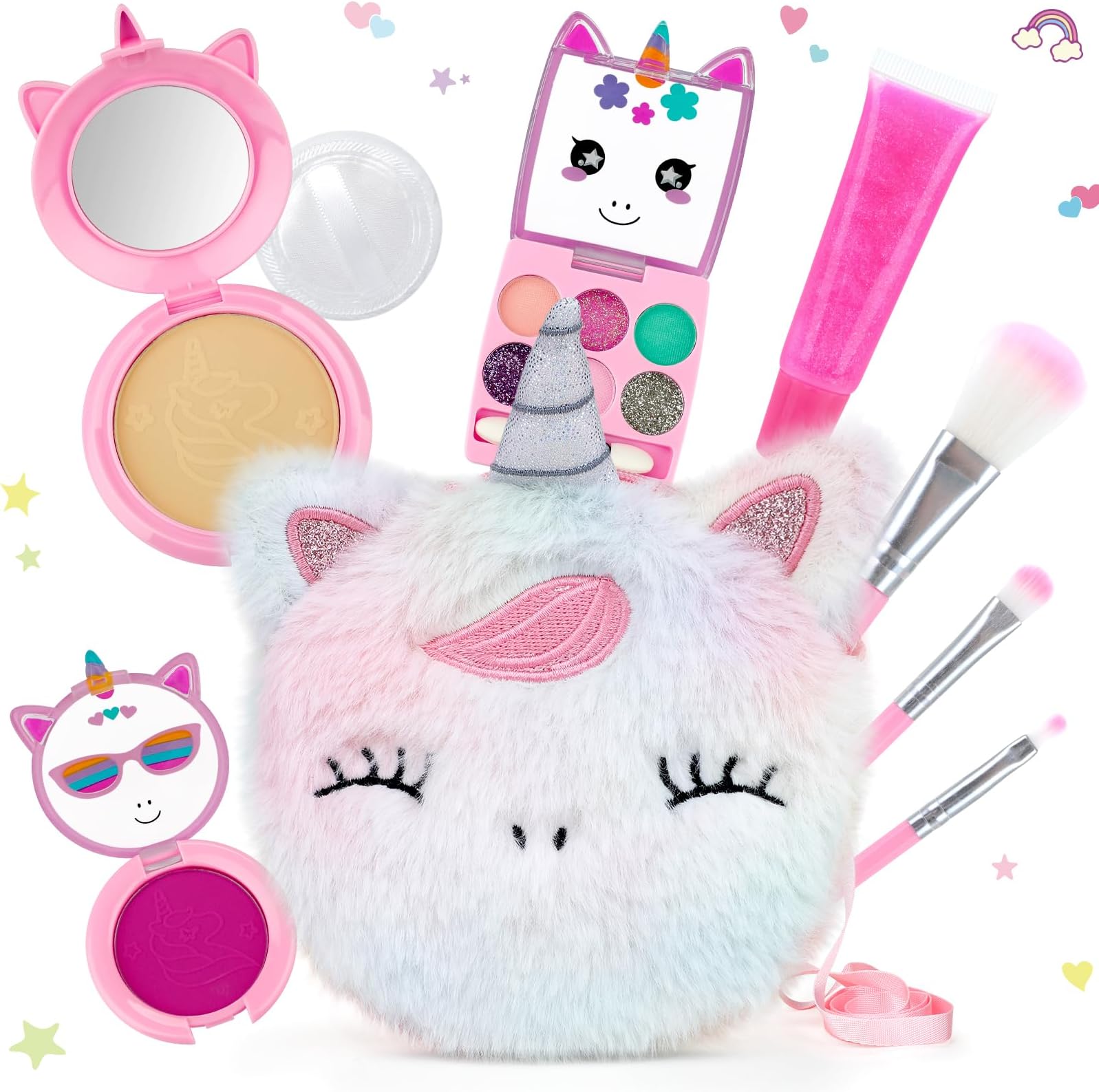 PERRYHOMECute Kids Makeup Set Unicorn Washable Makeup Kit for Girls 3-12 with Mini Coin Purse - Real Cosmetic Non-Toxic Toddler Makeup Kit-Unicorn Toys for Girl - Birthday Unicorn Gift（Colorful）