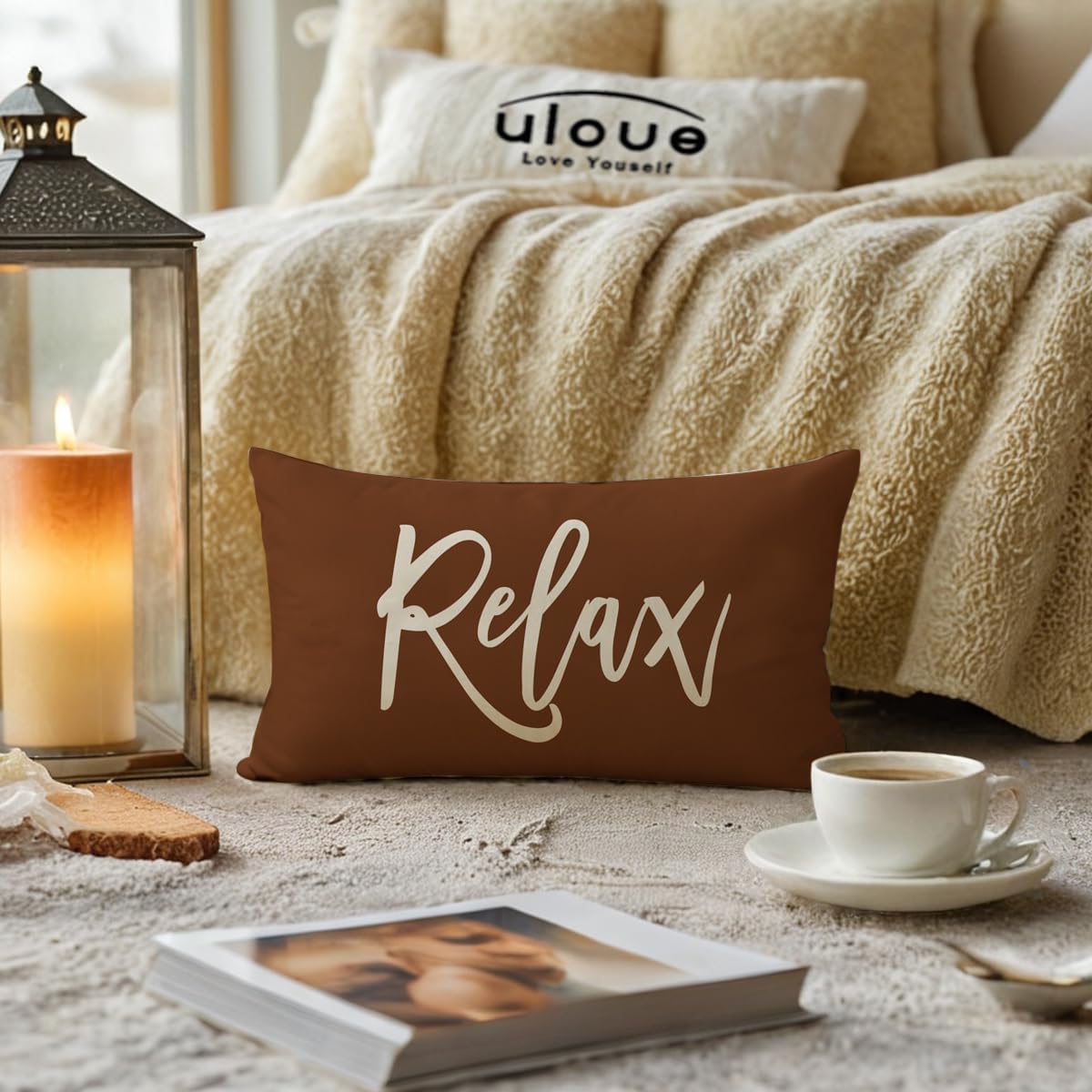 Relax Unwind Throw Pillow Covers 12x20 Farmhouse Spring Summer Decorative Lumbar Pillowcases Porch Patio Cushion Covers 2Pack for Bedroom Living Room Sofa Couch Home Decor (Coffee) - Image 3