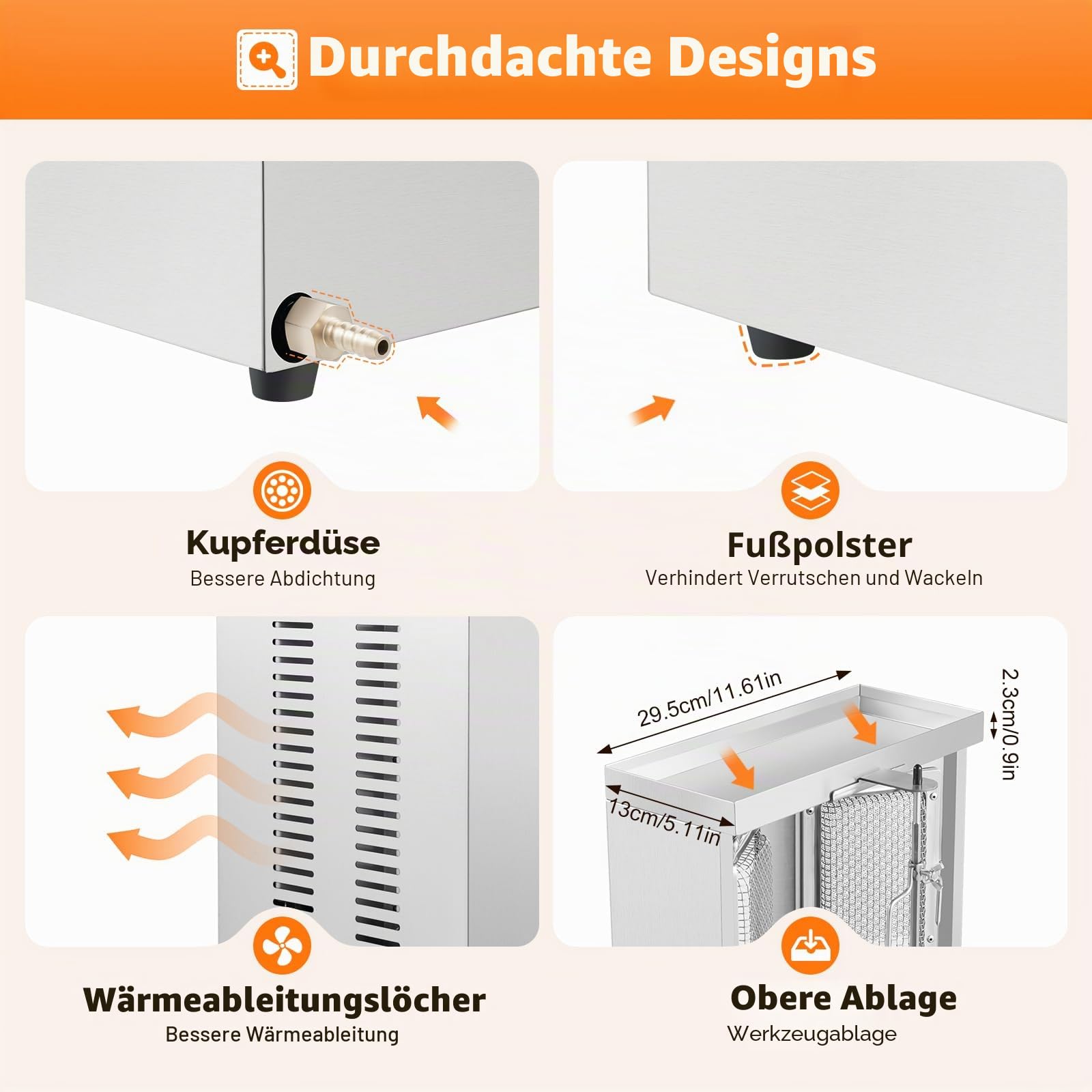 3000W 360° Dönergrill Gas Vertikal | Edelstahl 29x30x48cm | Als Gyros Grill Für Zuhause, Restaurant & Party | 8-12kg Fassung, Bis 300°c | Gleichmäßige Bräunung Durch Rotierenden Drehspieß