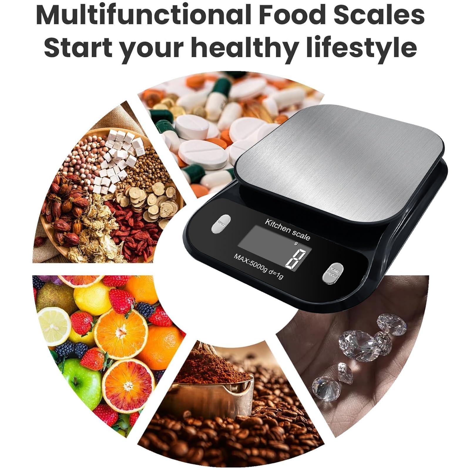 Báscula de cocina digital parlante, báscula electrónica de cocina, báscula de alimentos parlante con pantalla LCD grande, báscula de pesaje de alimentos con plataforma de disco de acero inoxidable,